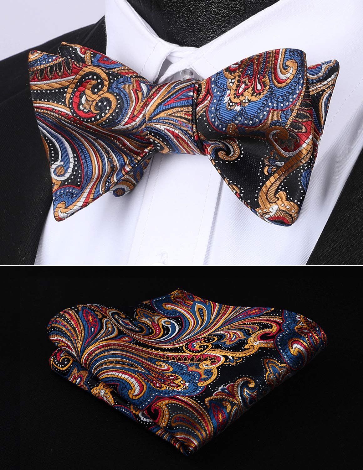 HISDERN Bow Ties for Men Paisley Bowties Mens Self Tie Bow Tie and Pocket Square Set Formal Tuxedo Wedding Bowtie