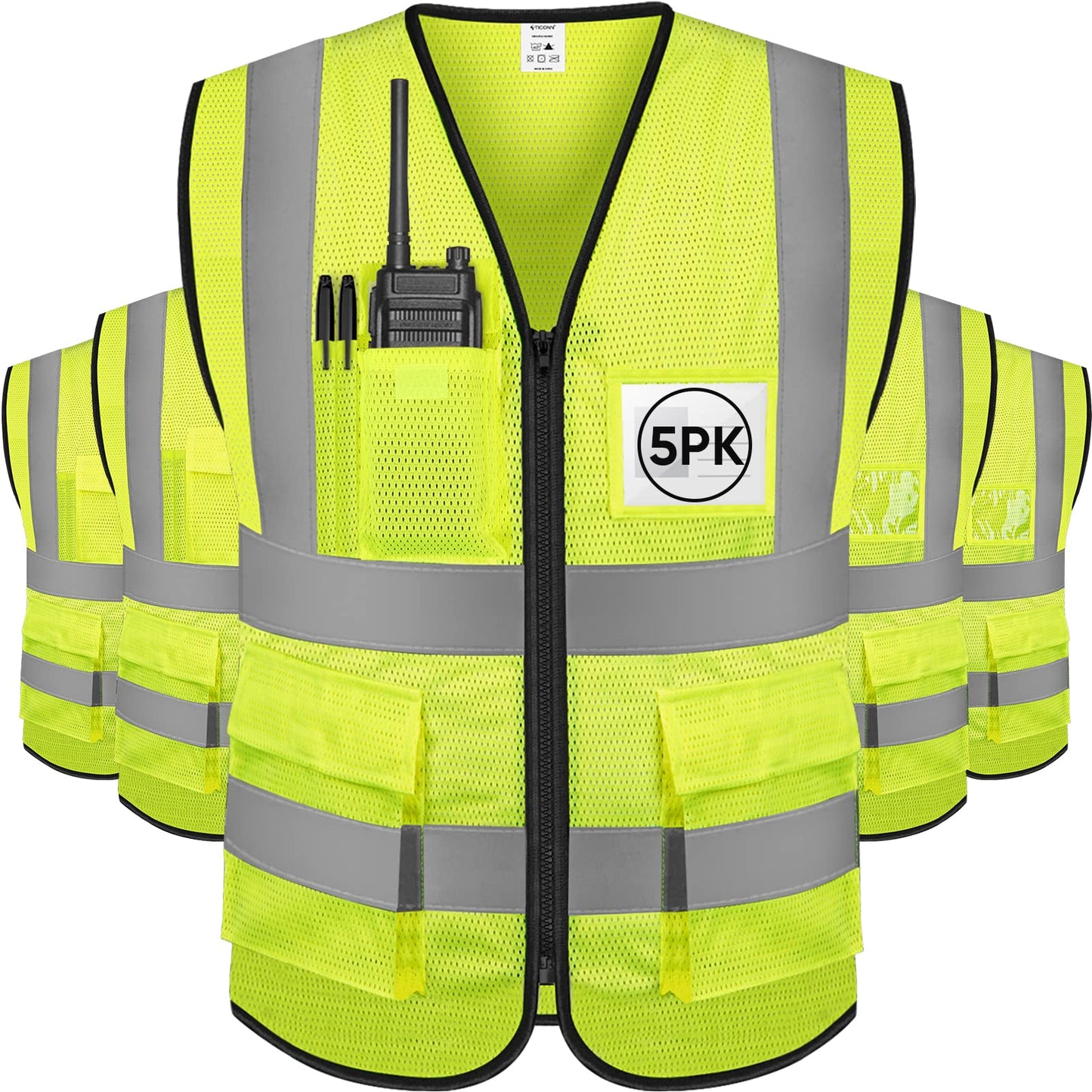 TICONN Reflective Safety Vest High Visibility Class II Mesh Vest for Women & Men Meets ANSI Standards