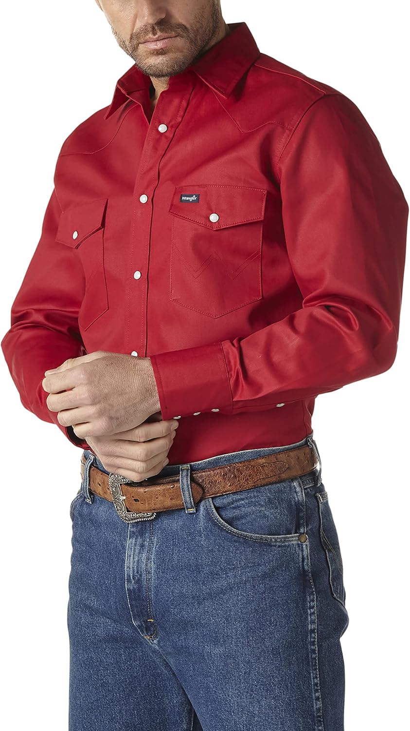 Wrangler Mens Cowboy Cut Firm Finish Long Sleeve Western Snap Solid Work Shirt