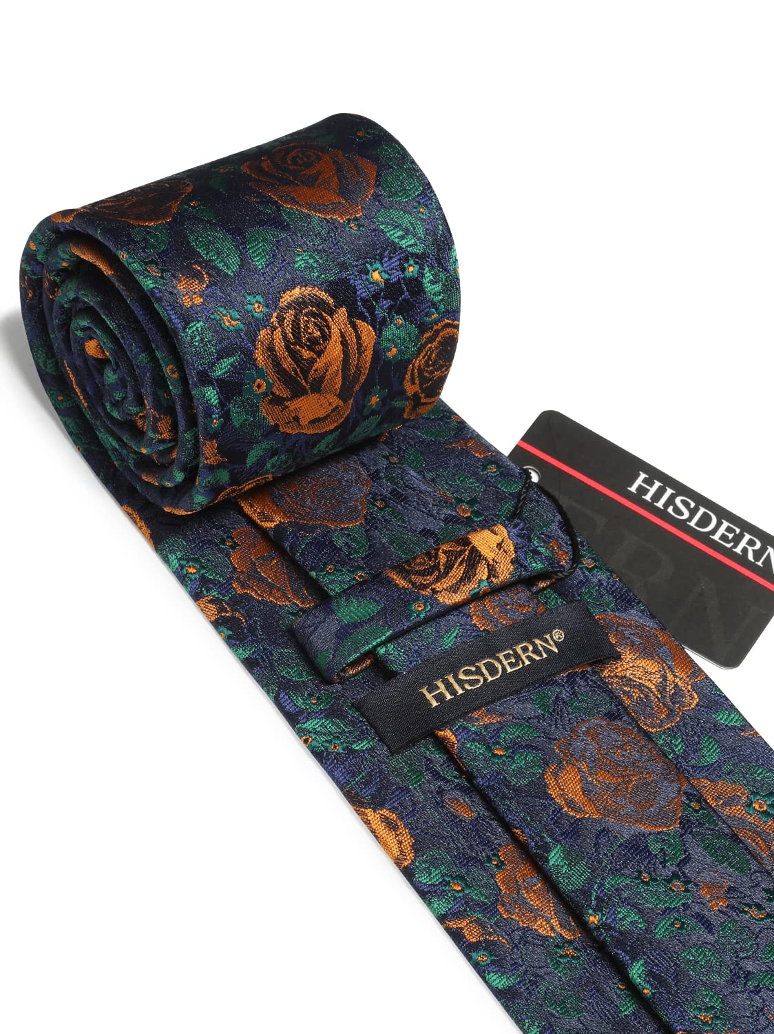 Men Floral Ties Woven Classic 3.4" NeckTie Set Formal Tie Pocket Square for Wedding with Handkerchief