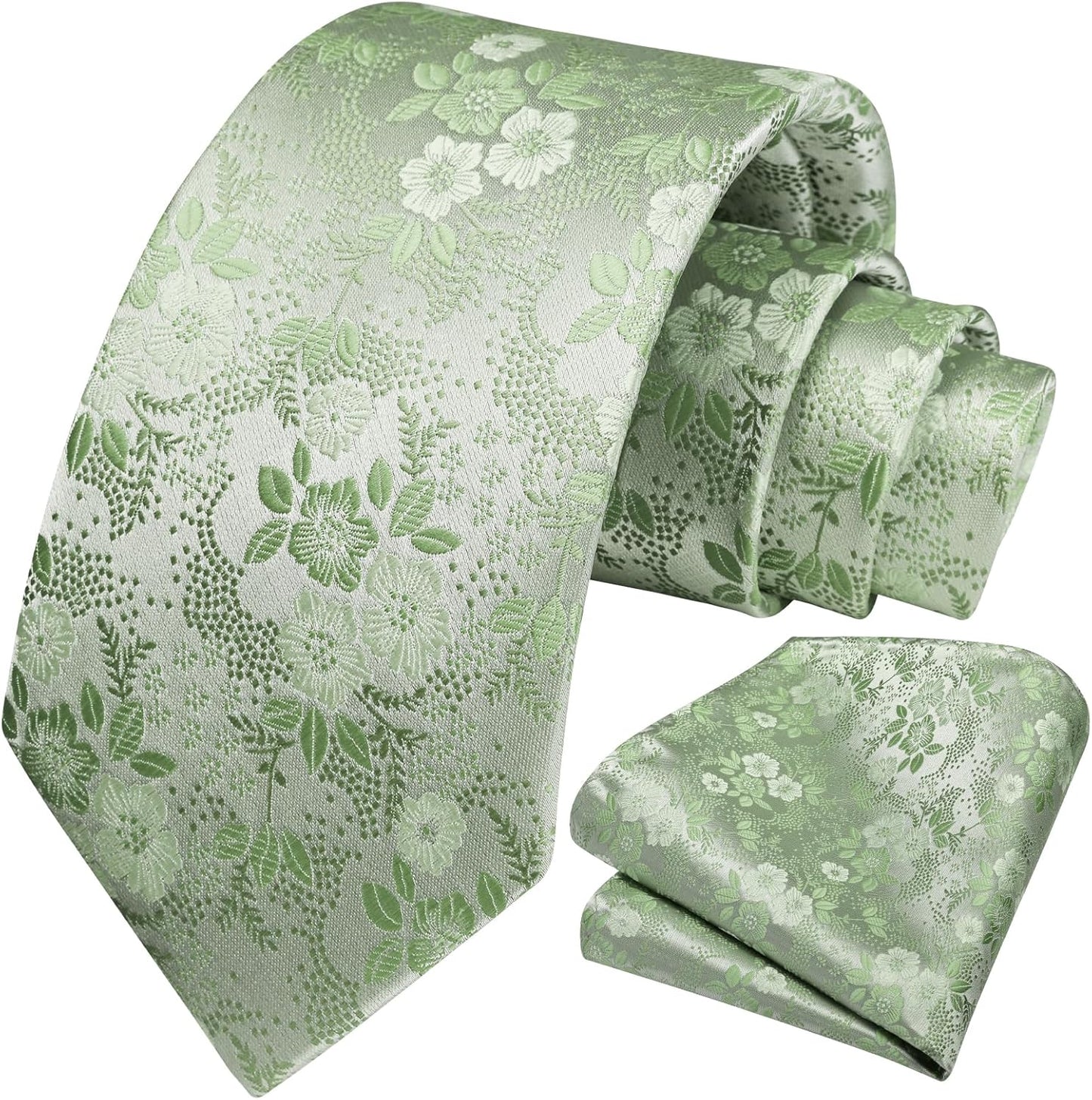 Men Floral Ties Woven Classic 3.4" NeckTie Set Formal Tie Pocket Square for Wedding with Handkerchief