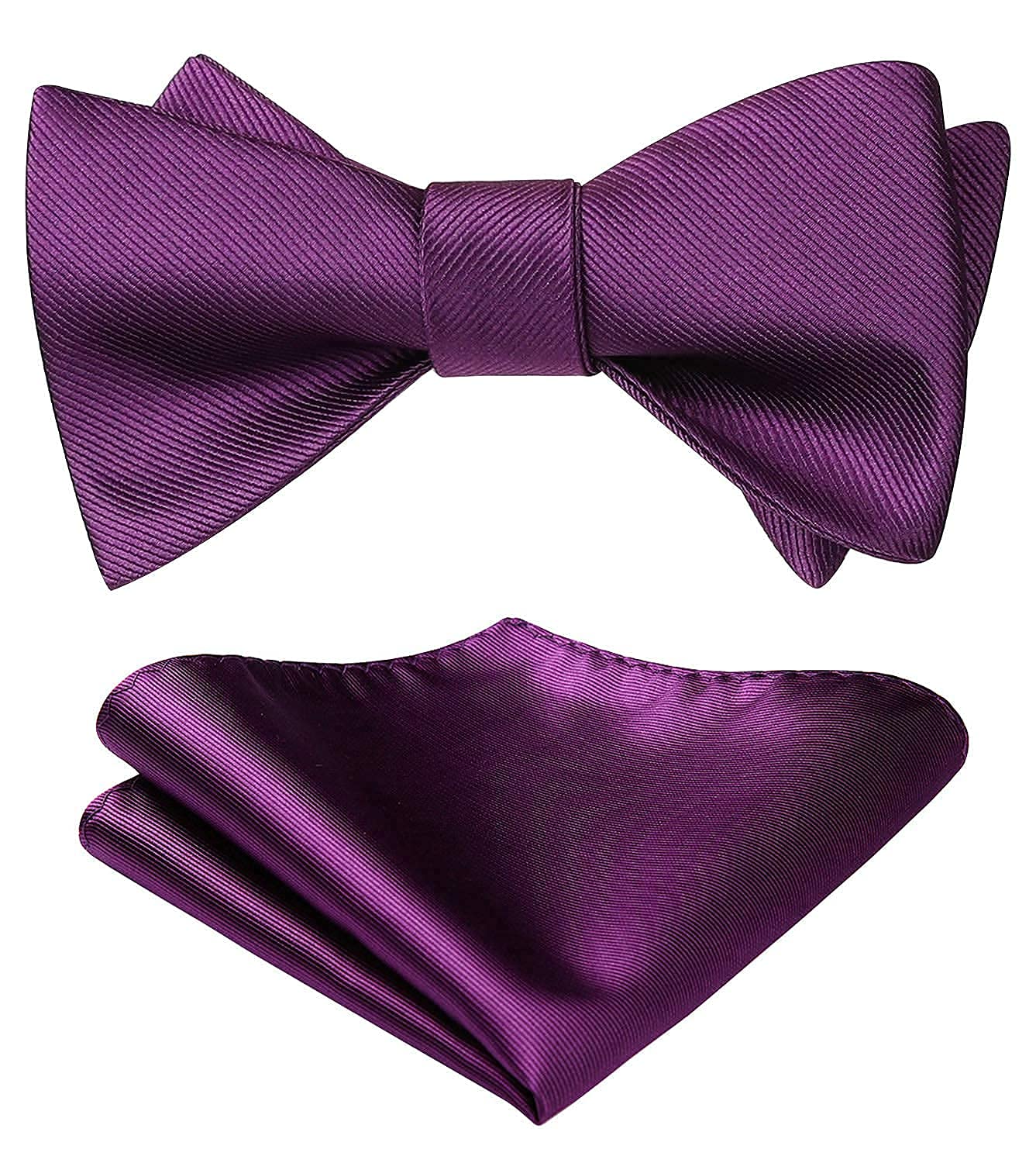 HISDERN Bow Ties for Men Solid Color Self Tie Bow Tie Pocket Square Set Classic Formal Satin Bowties for Tuxedo Wedding Party