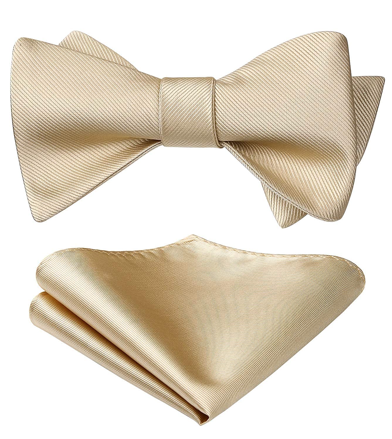 HISDERN Bow Ties for Men Solid Color Self Tie Bow Tie Pocket Square Set Classic Formal Satin Bowties for Tuxedo Wedding Party