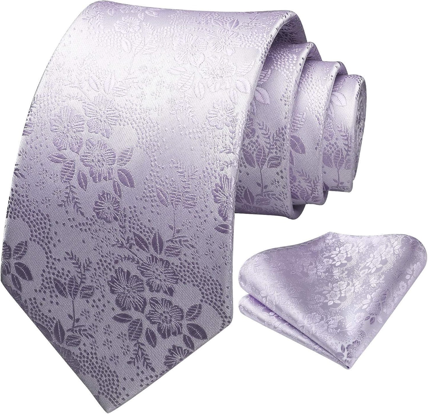 Men Floral Ties Woven Classic 3.4" NeckTie Set Formal Tie Pocket Square for Wedding with Handkerchief