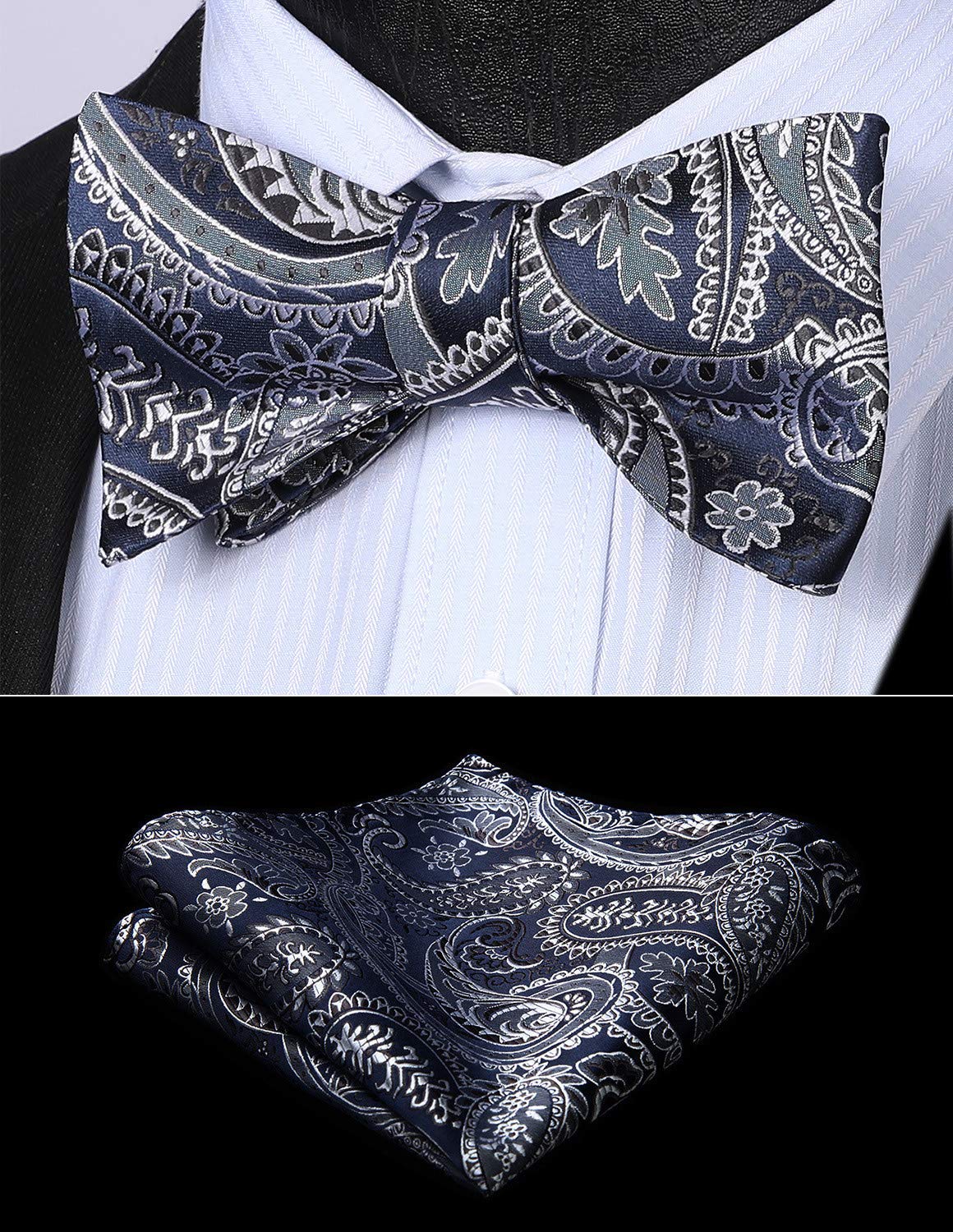 HISDERN Bow Ties for Men Paisley Bowties Mens Self Tie Bow Tie and Pocket Square Set Formal Tuxedo Wedding Bowtie