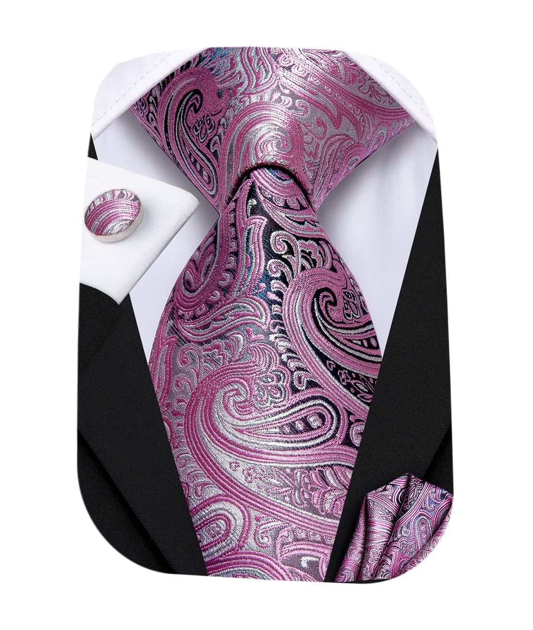 Hi-Tie Silk Paisley Ties for Men Necktie Pocket Square Cufflinks Set Foral Tie Sets Formal Business