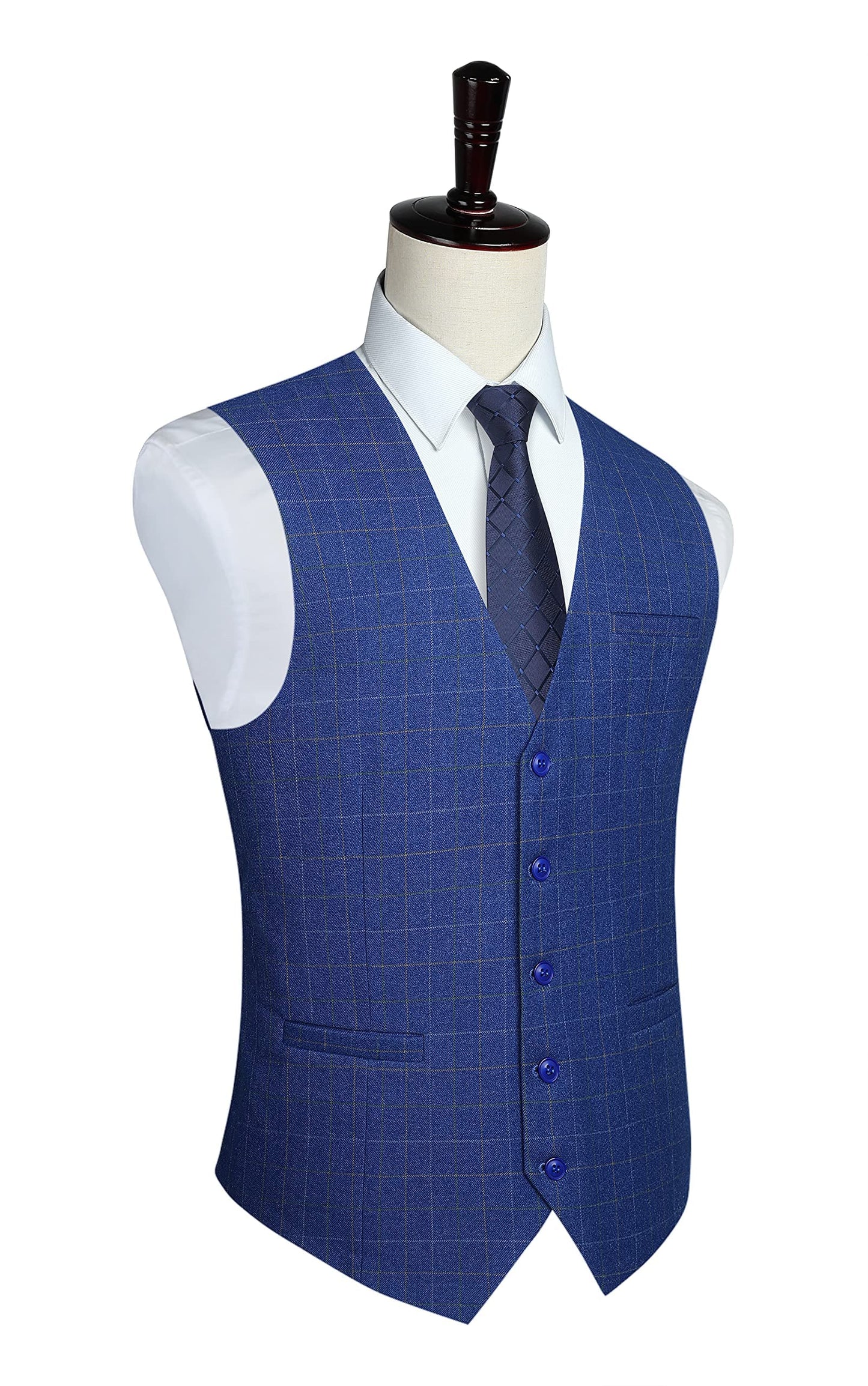 HISDERN Men's Suit Vest Plaid Dress Vest for Men Slim Fit Formal Business Waistcoat Tuxedo V-Ncek Solid Vest for Wedding