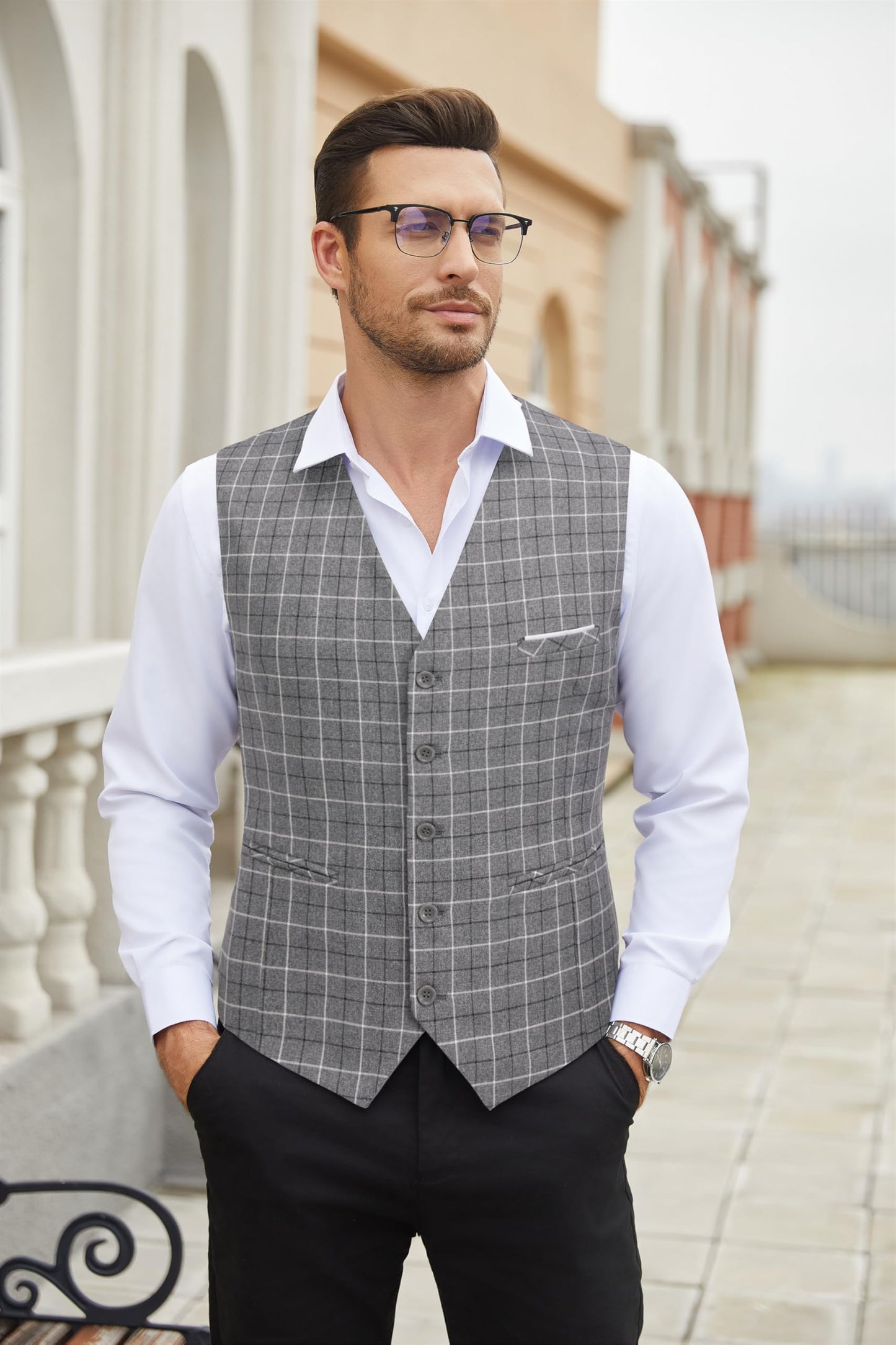 COOFANDY Men's Casual Dress Suit Vest Slim Fit Business Formal Waistcoat Vest