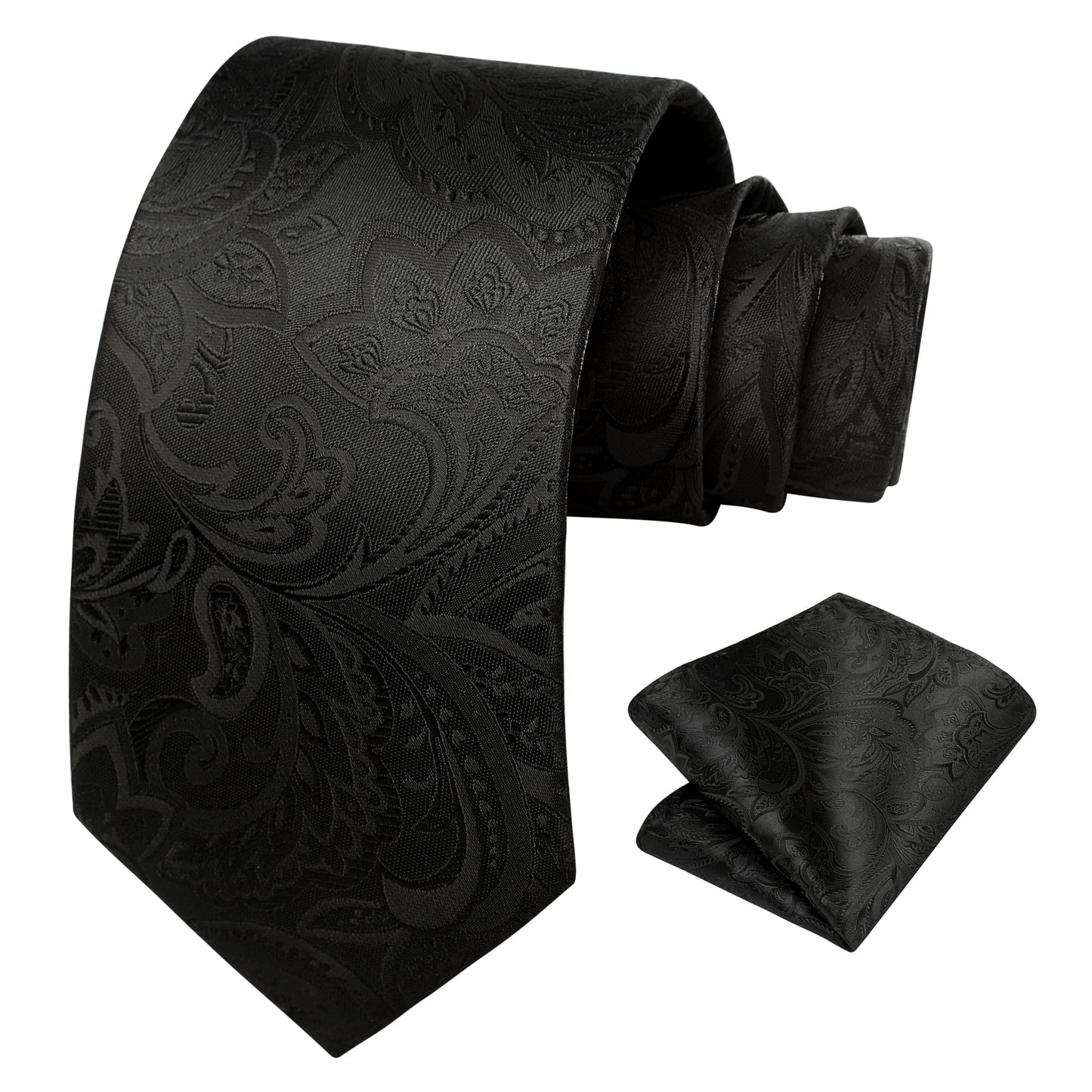 Men Floral Ties Woven Classic 3.4" NeckTie Set Formal Tie Pocket Square for Wedding with Handkerchief