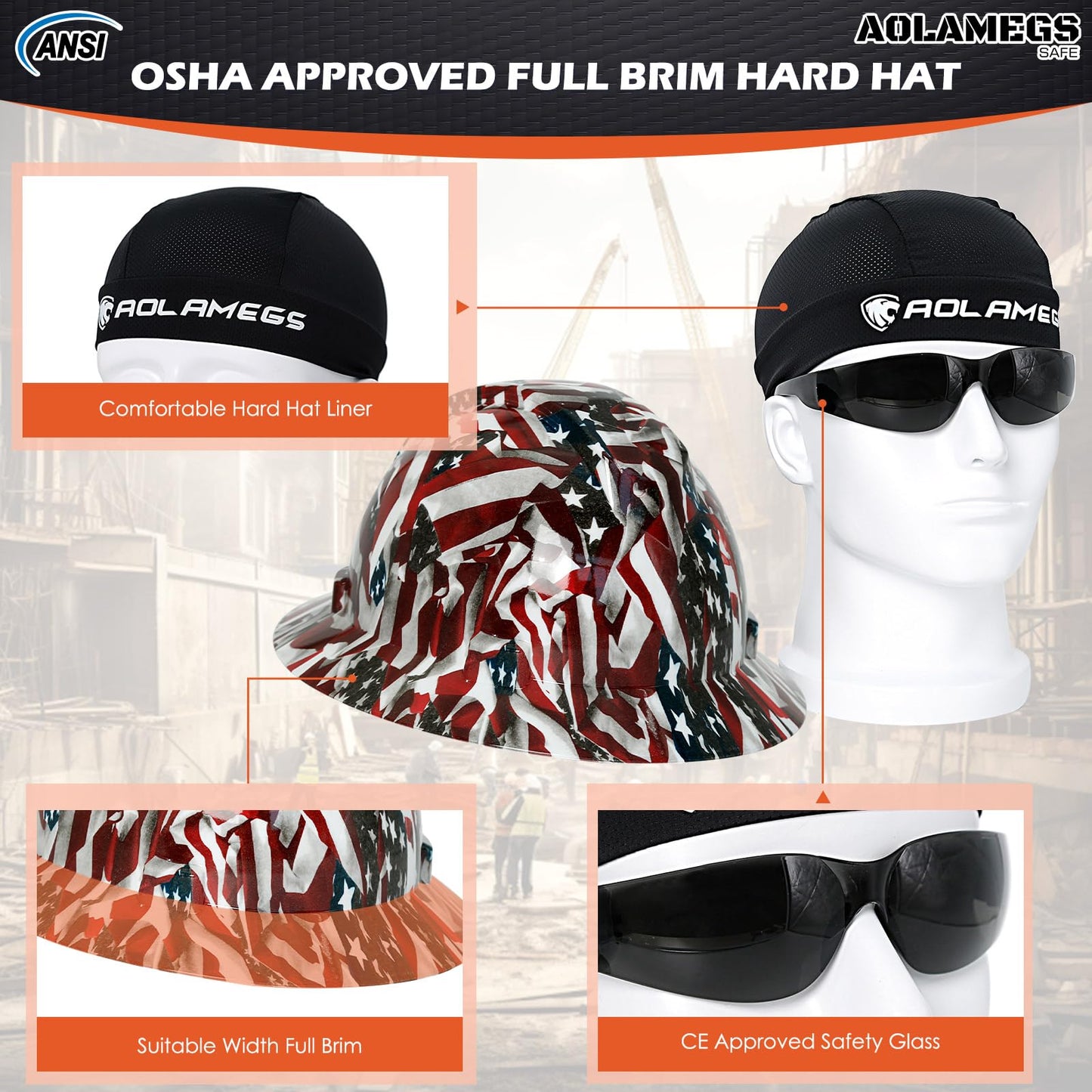 Stylish Full Brim Hard Hat with Visor and Liner (Option) -OSHA Approved Construction Safety Helmet for Men Women,ANSI Z89.1 Carbon Fiber Pattern Hardhats with Glasses and Chin Strap,4-pt