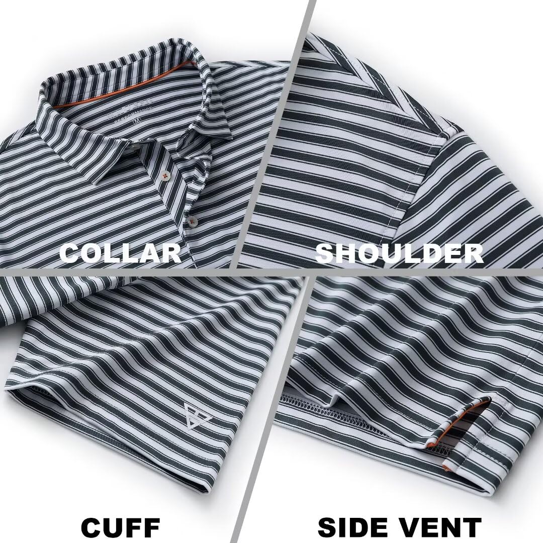 M MAELREG Golf Shirts for Men Short Sleeve Dry Fit Casual Striped Performance Moisture Wicking Collared Mens Polo Shirts