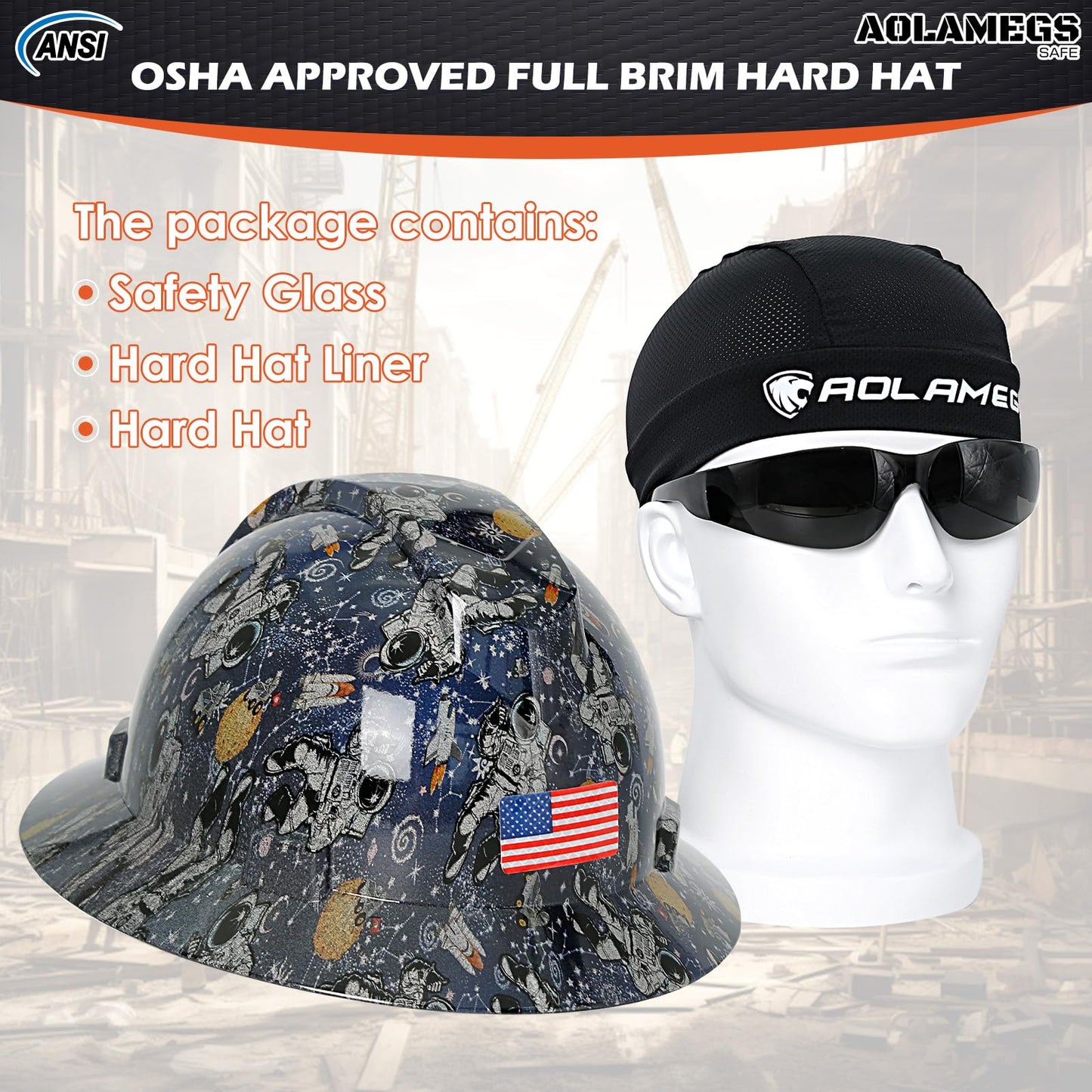 Stylish Full Brim Hard Hat with Visor and Liner (Option) -OSHA Approved Construction Safety Helmet for Men Women,ANSI Z89.1 Carbon Fiber Pattern Hardhats with Glasses and Chin Strap,4-pt