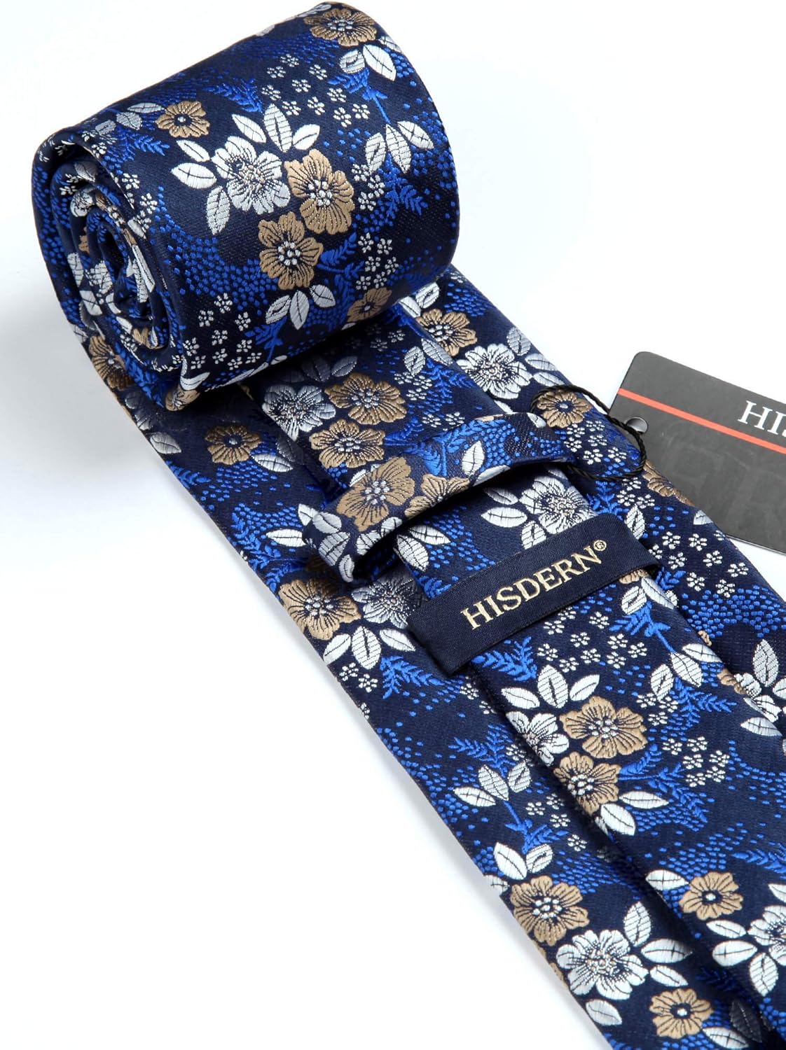 Men Floral Ties Woven Classic 3.4" NeckTie Set Formal Tie Pocket Square for Wedding with Handkerchief