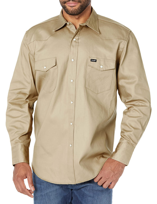 Wrangler Mens Cowboy Cut Firm Finish Long Sleeve Western Snap Solid Work Shirt