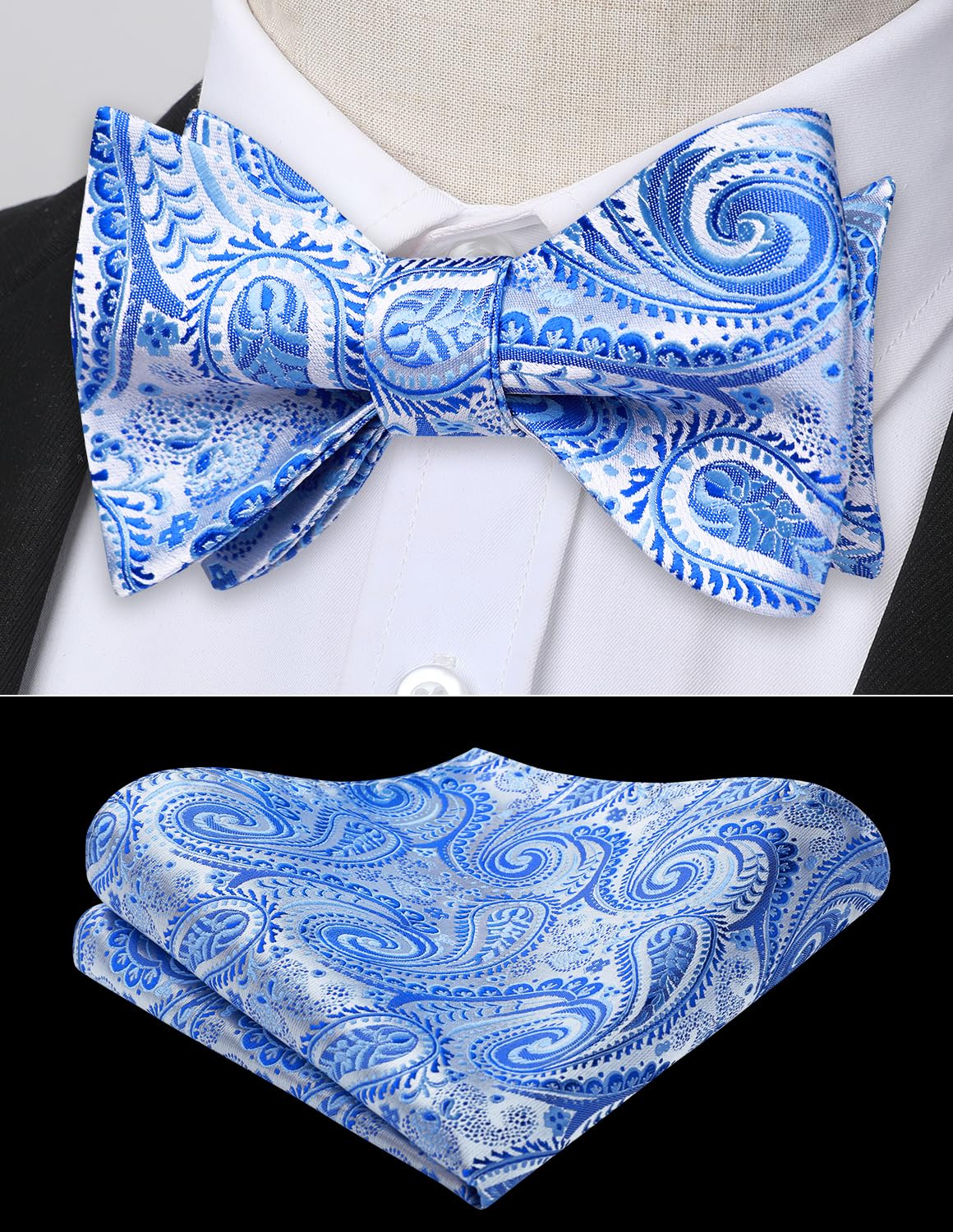 HISDERN Bow Ties for Men Paisley Bowties Mens Self Tie Bow Tie and Pocket Square Set Formal Tuxedo Wedding Bowtie