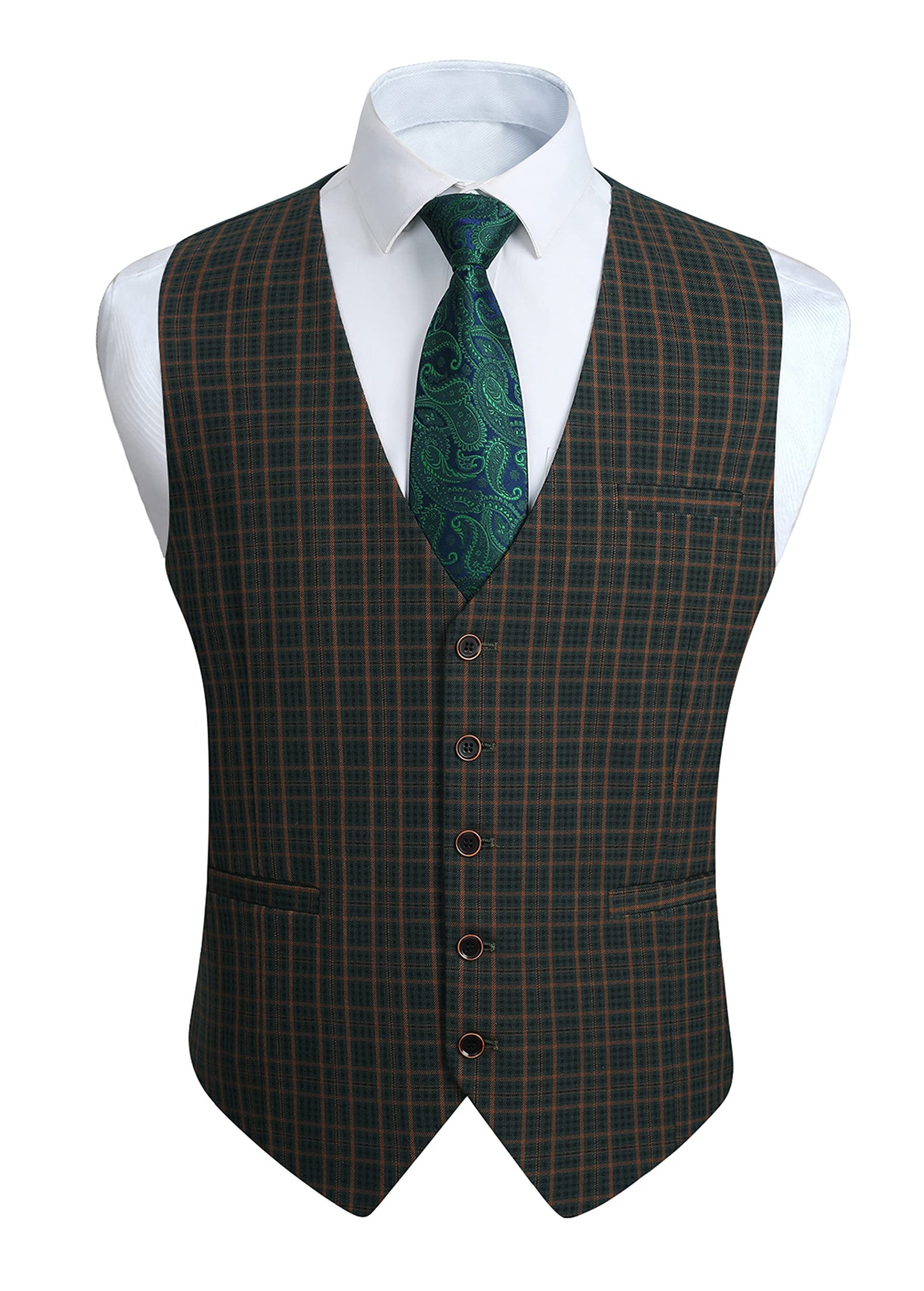 HISDERN Men's Suit Vest Business Plaid Formal Dress Waistcoat Slim Fit Vests for Men with 3 Pocket for Suit or Tuxedo