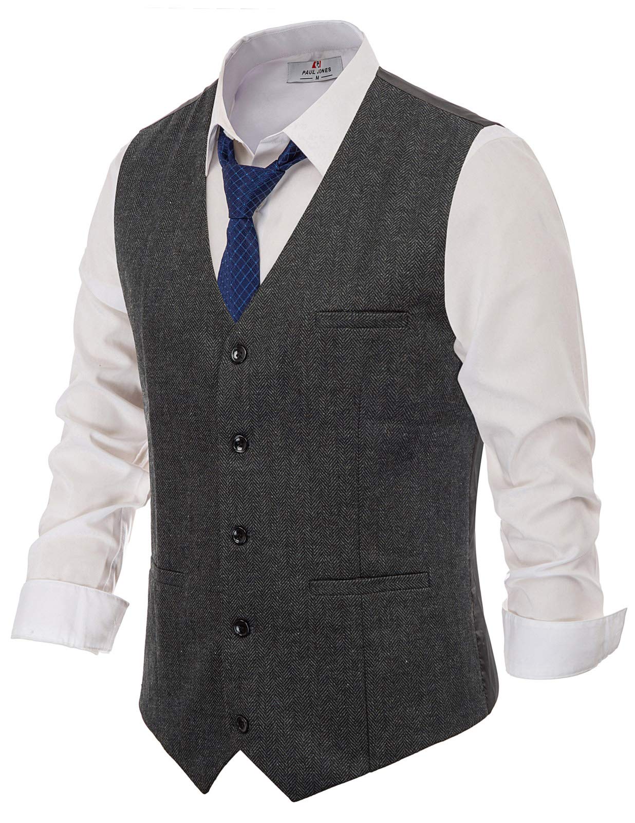 PJ PAUL JONES Men's Herringbone Tweed Suit Vest Casual Wool Blend Waistcoat