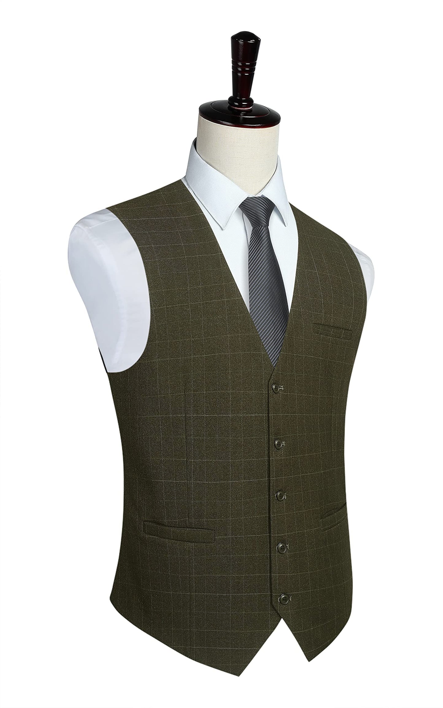 HISDERN Men's Suit Vest Plaid Dress Vest for Men Slim Fit Formal Business Waistcoat Tuxedo V-Ncek Solid Vest for Wedding