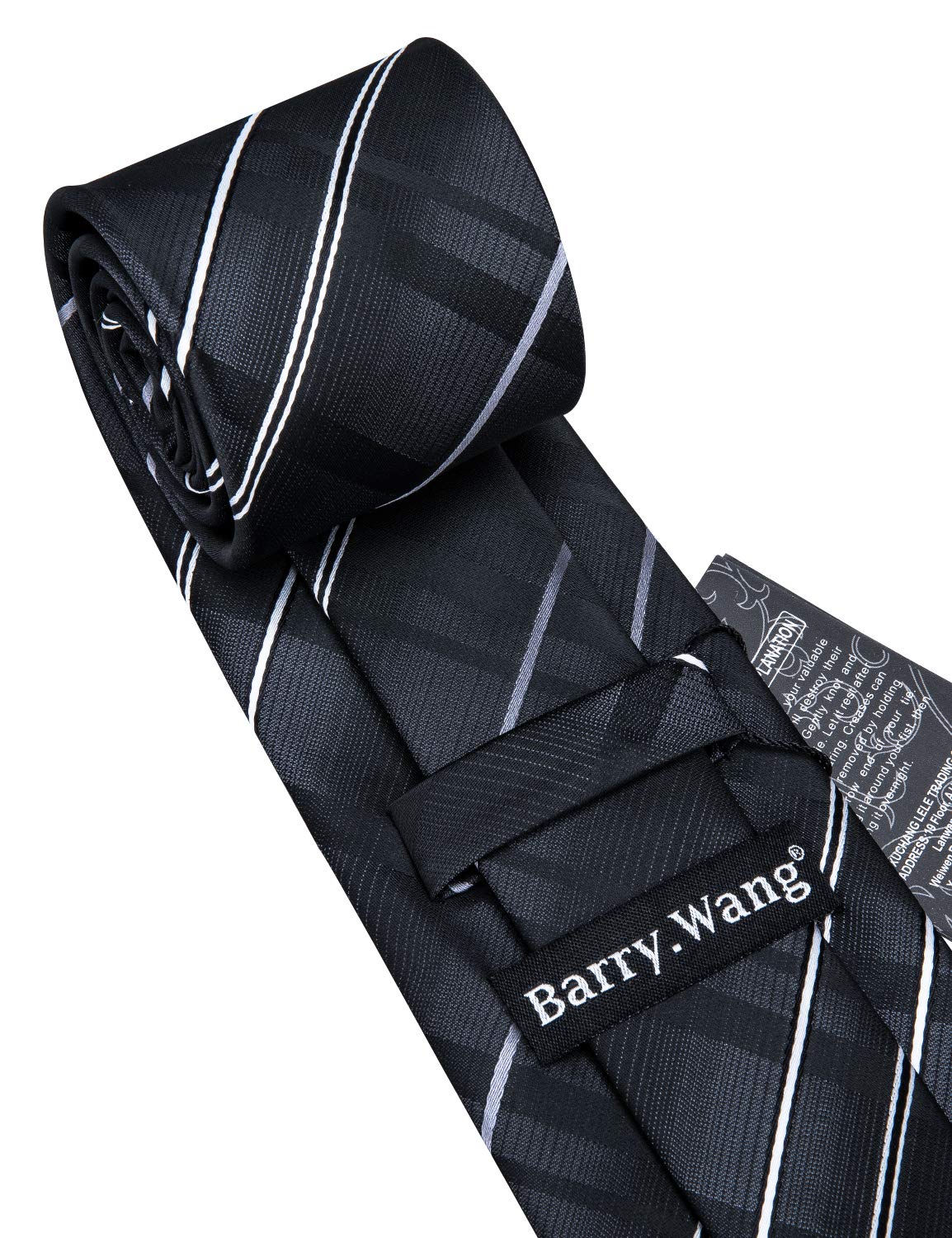 Barry.Wang Stripe Men Ties Set Classic WOVEN Necktie with Handkerchief Cufflinks Formal