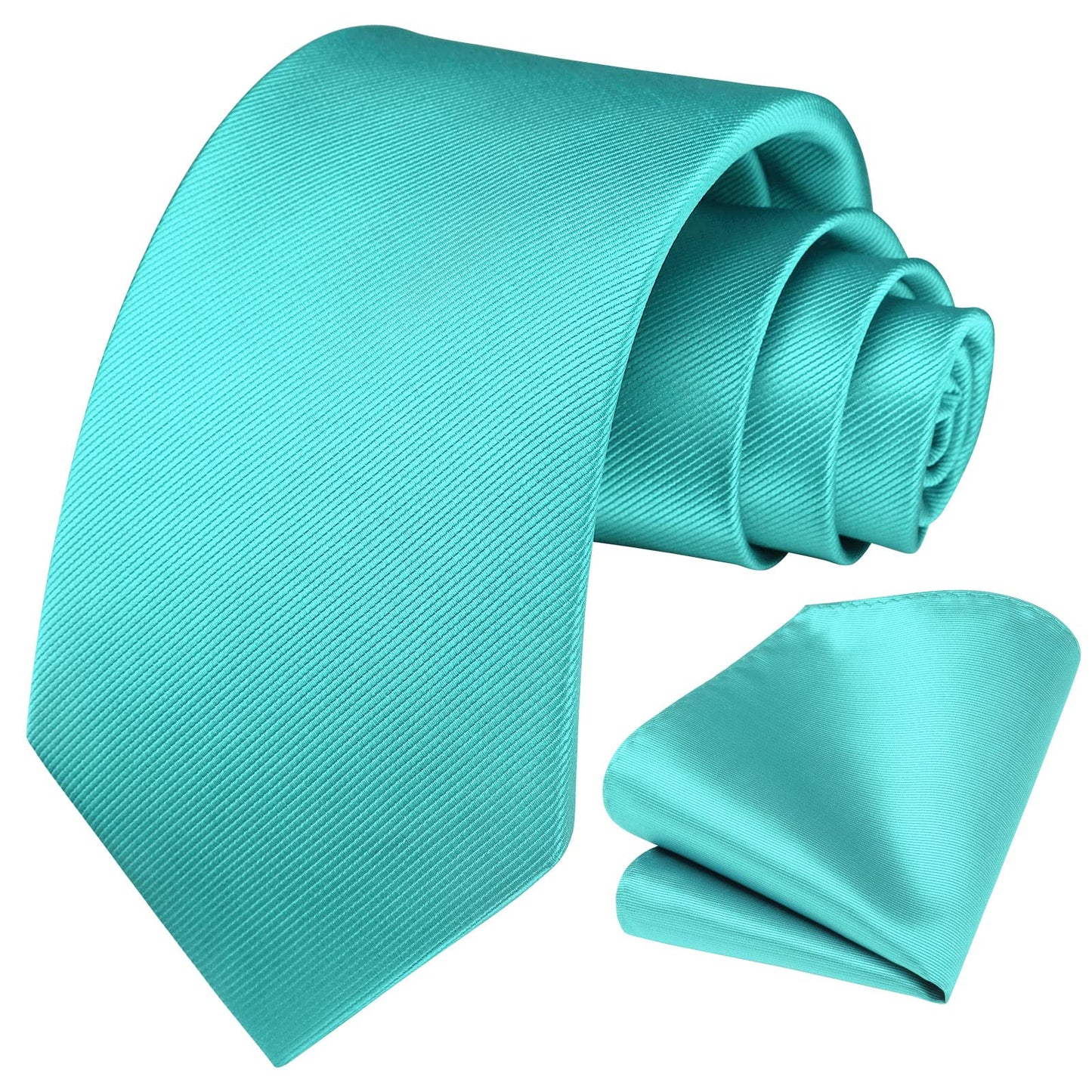 HISDERN Mens Ties Solid Color Ties for Men Formal Necktie with Pocket Square Set Satin Silk Neck Tie Handkerchiefs Set