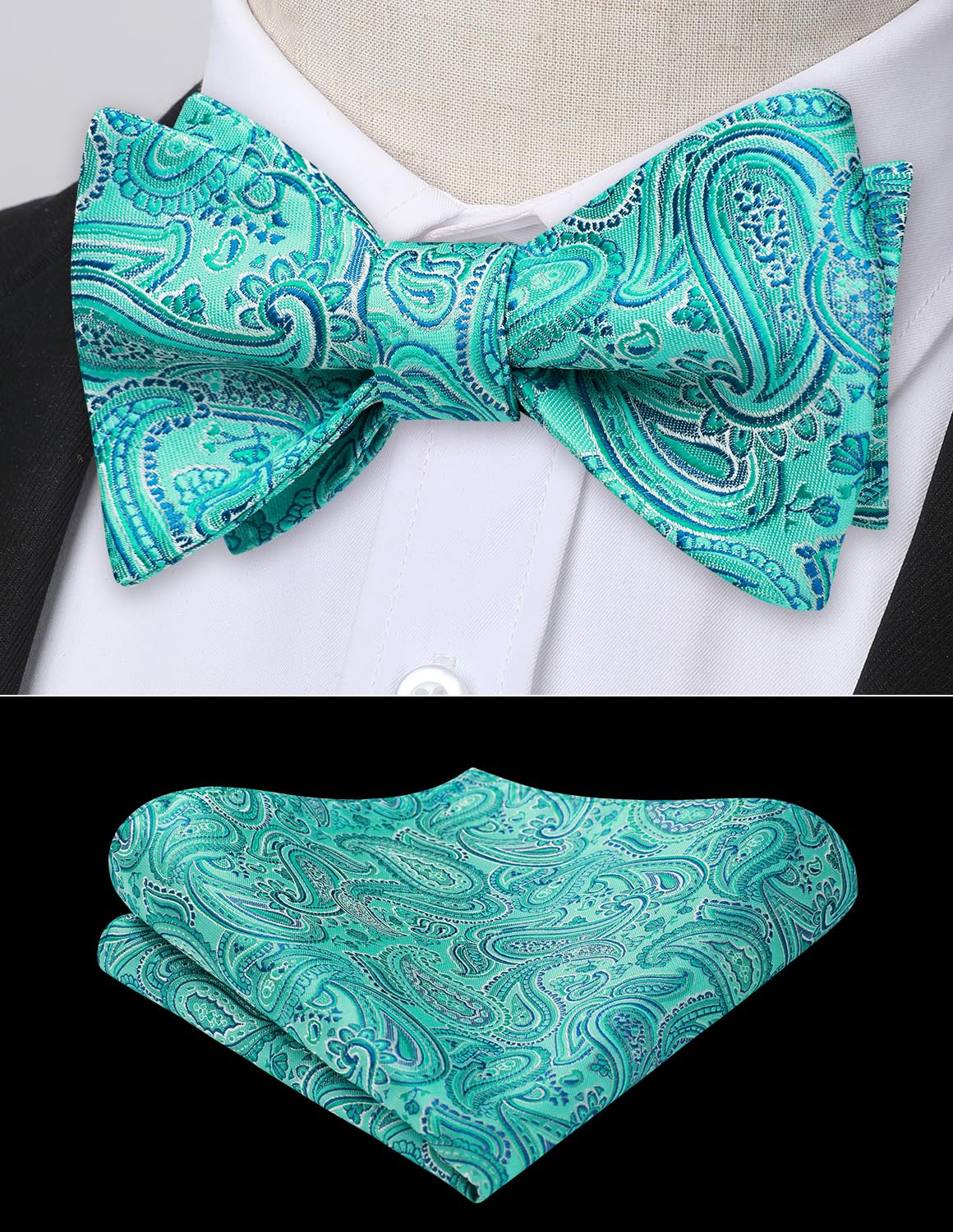 HISDERN Bow Ties for Men Paisley Bowties Mens Self Tie Bow Tie and Pocket Square Set Formal Tuxedo Wedding Bowtie