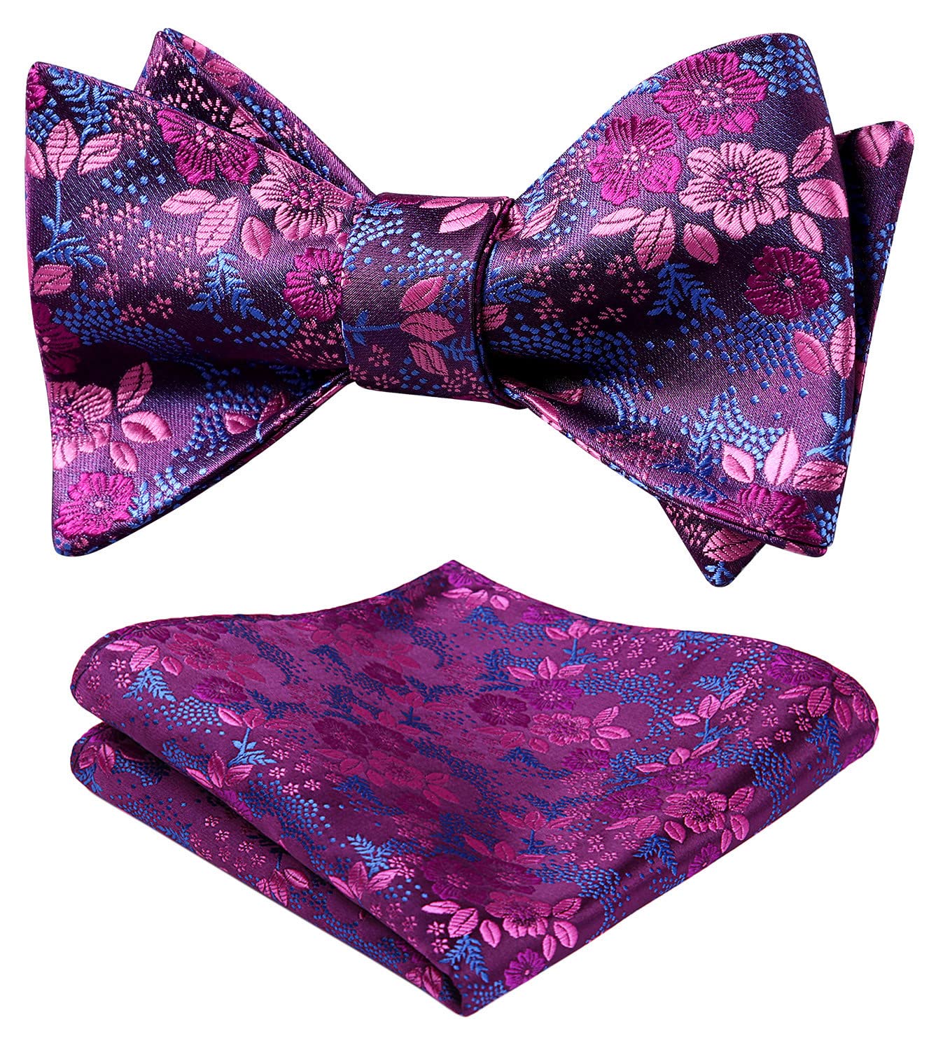 HISDERN Bow Ties for Men Floral Bowties Mens Self Tie Bow Tie Handkerchief Jacquard Woven Bowtie Pocket Square Set