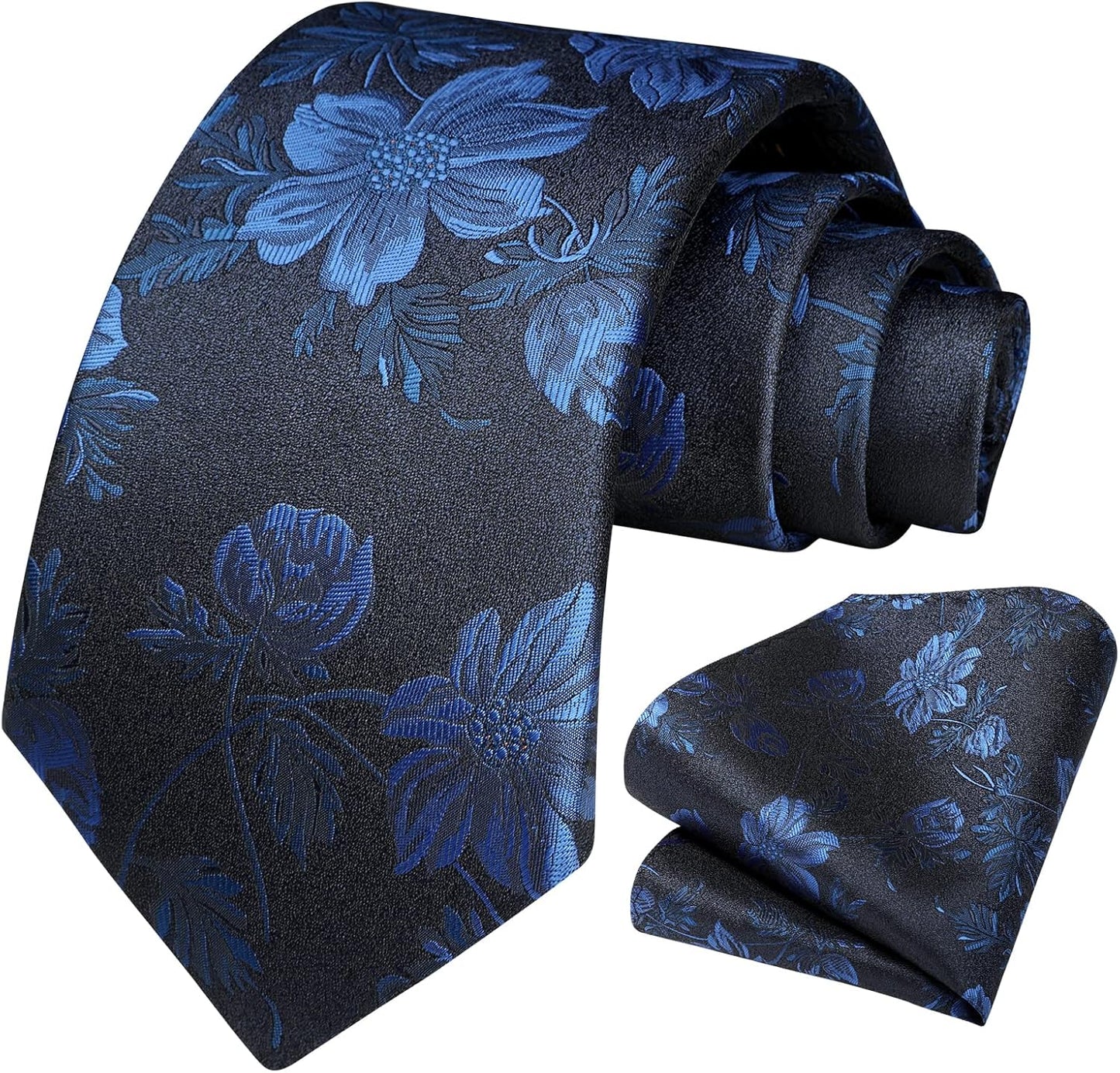 Men Floral Ties Woven Classic 3.4" NeckTie Set Formal Tie Pocket Square for Wedding with Handkerchief