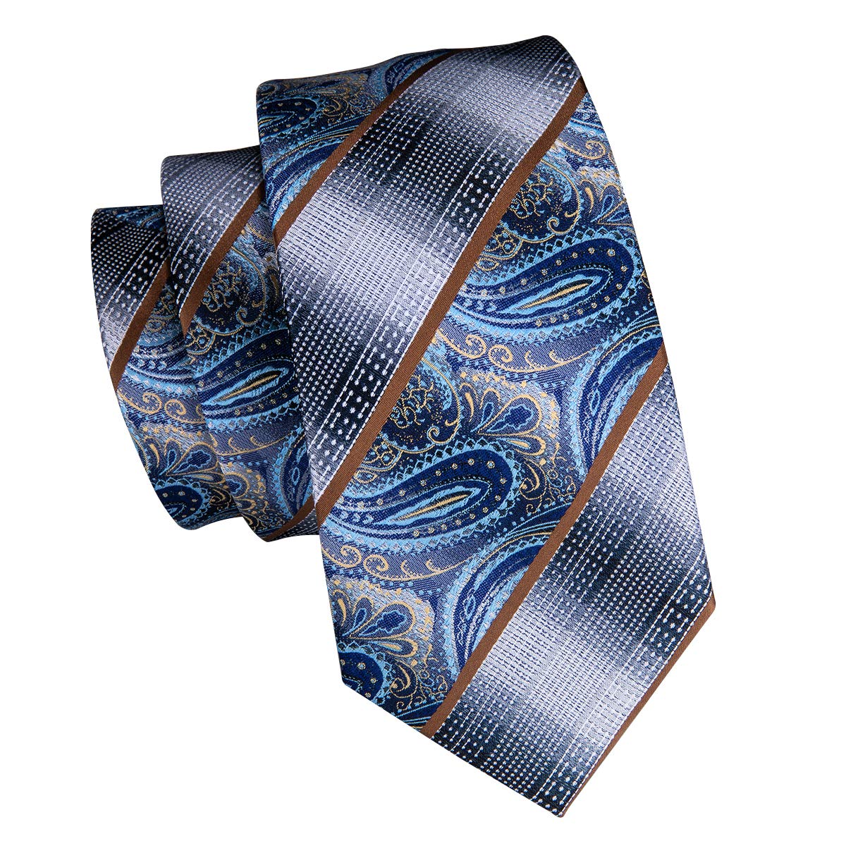 Dubulle Mens Paisley Striped Tie Silk Mens Necktie and PocketSquare Cufflinks Set Wedding Fomral Party