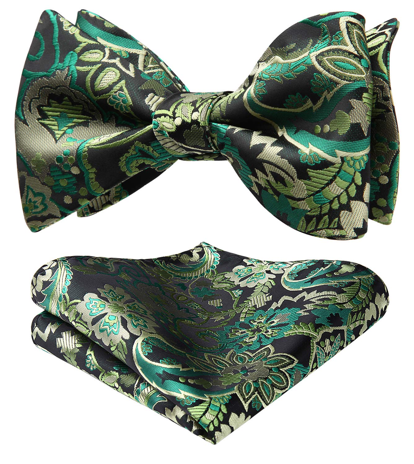 HISDERN Bow Ties for Men Floral Bowties Mens Self Tie Bow Tie Handkerchief Jacquard Woven Bowtie Pocket Square Set