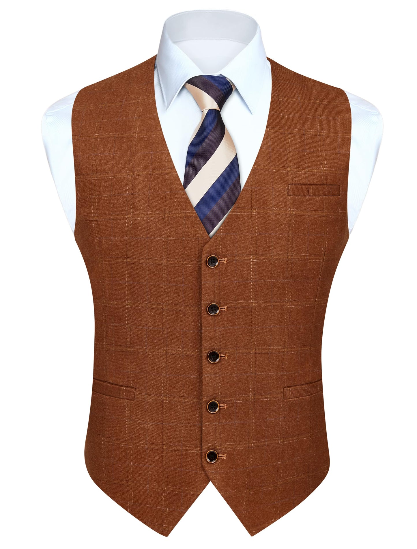 HISDERN Men's Suit Vest Business Plaid Formal Dress Waistcoat Slim Fit Vests for Men with 3 Pocket for Suit or Tuxedo