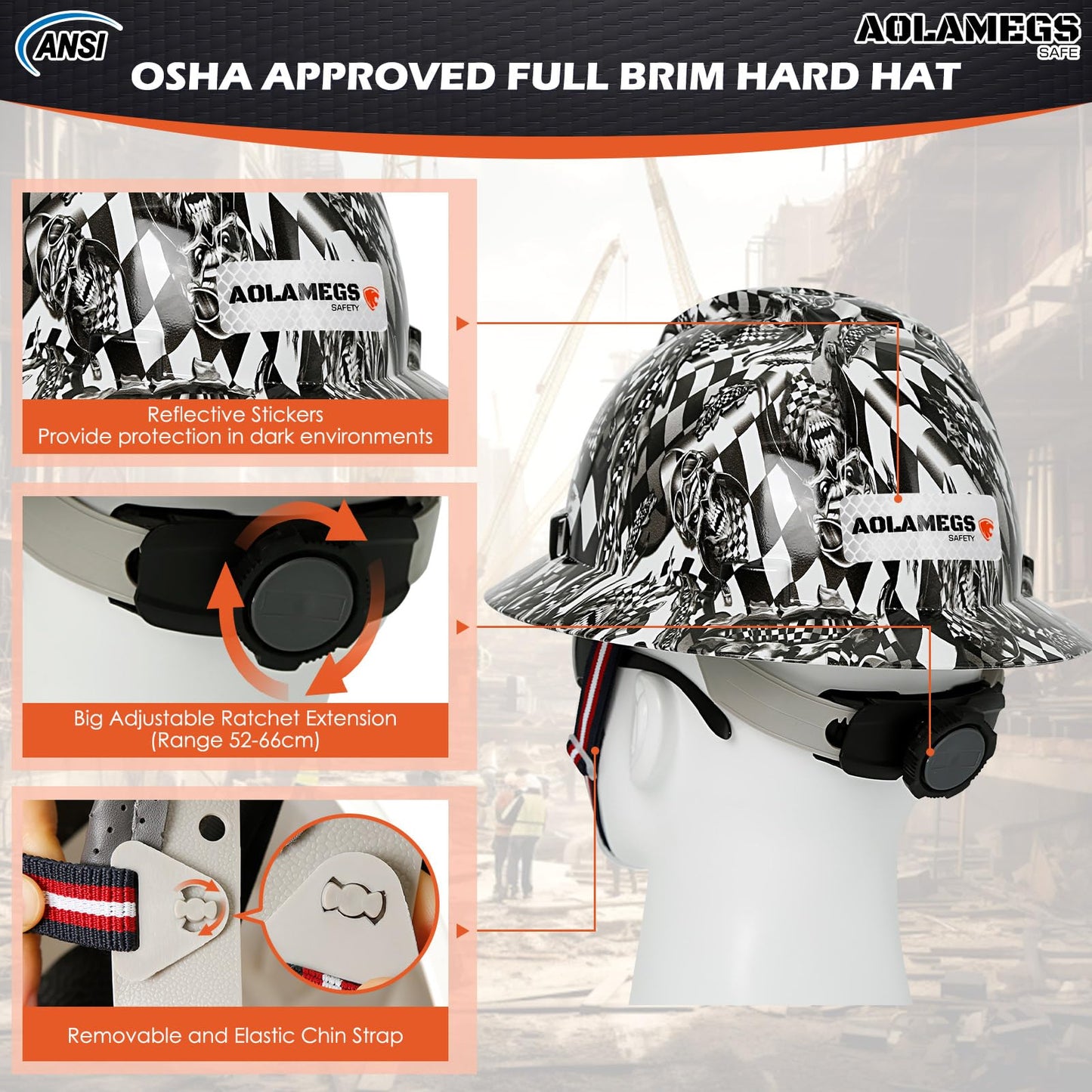 Stylish Full Brim Hard Hat with Visor and Liner (Option) -OSHA Approved Construction Safety Helmet for Men Women,ANSI Z89.1 Carbon Fiber Pattern Hardhats with Glasses and Chin Strap,4-pt