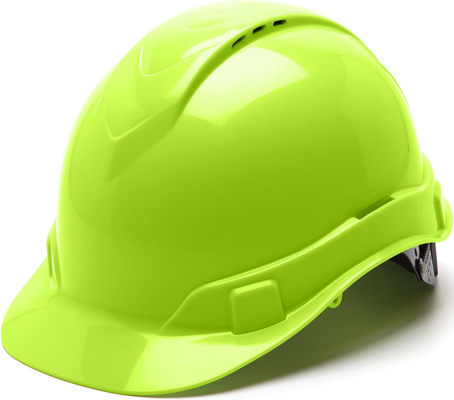 Pyramex Ridgeline Cap Style Hard Hat, Vented, 4-Point Ratchet Suspension, Hi-Vis Lime