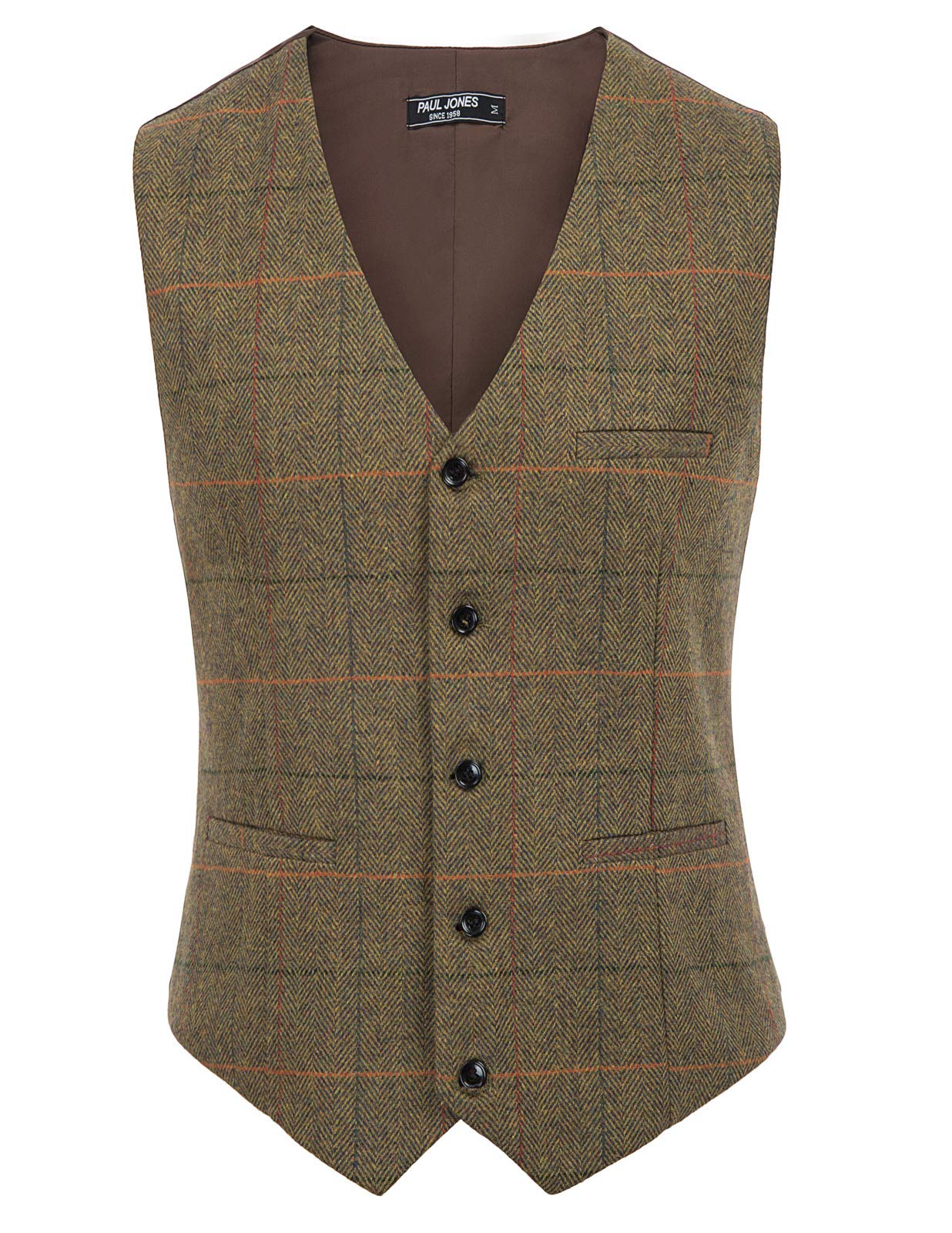 PJ PAUL JONES Men's Herringbone Tweed Suit Vest Casual Wool Blend Waistcoat