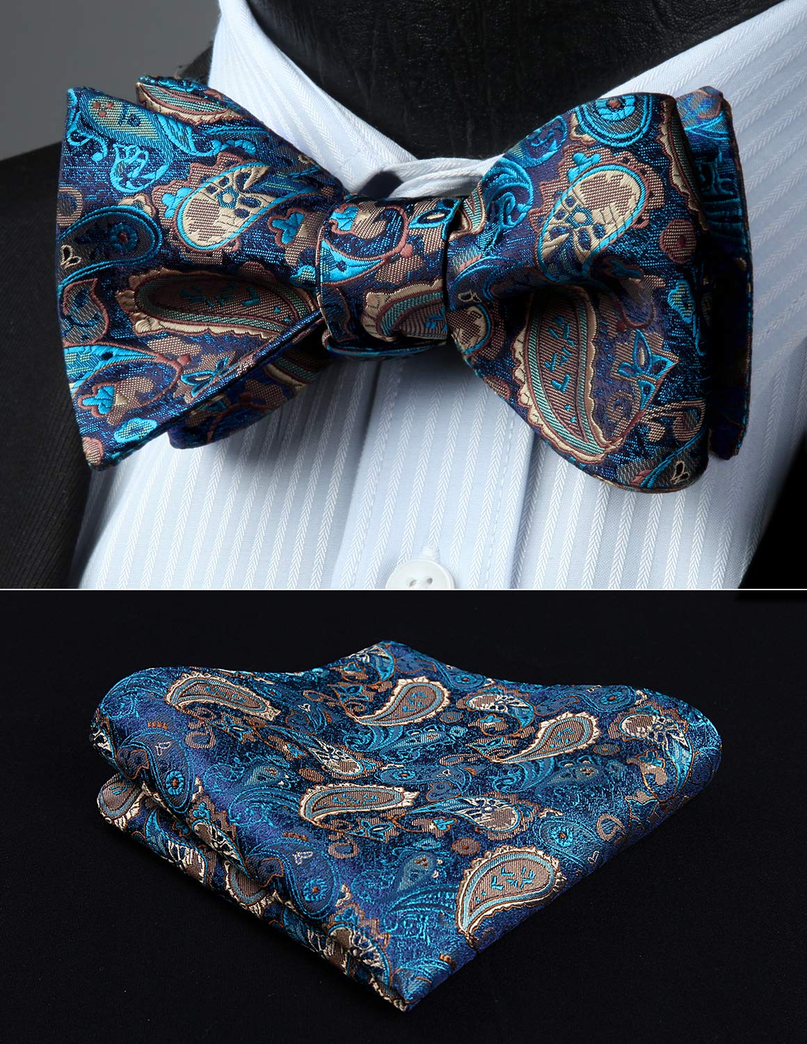 HISDERN Bow Ties for Men Paisley Bowties Mens Self Tie Bow Tie and Pocket Square Set Formal Tuxedo Wedding Bowtie