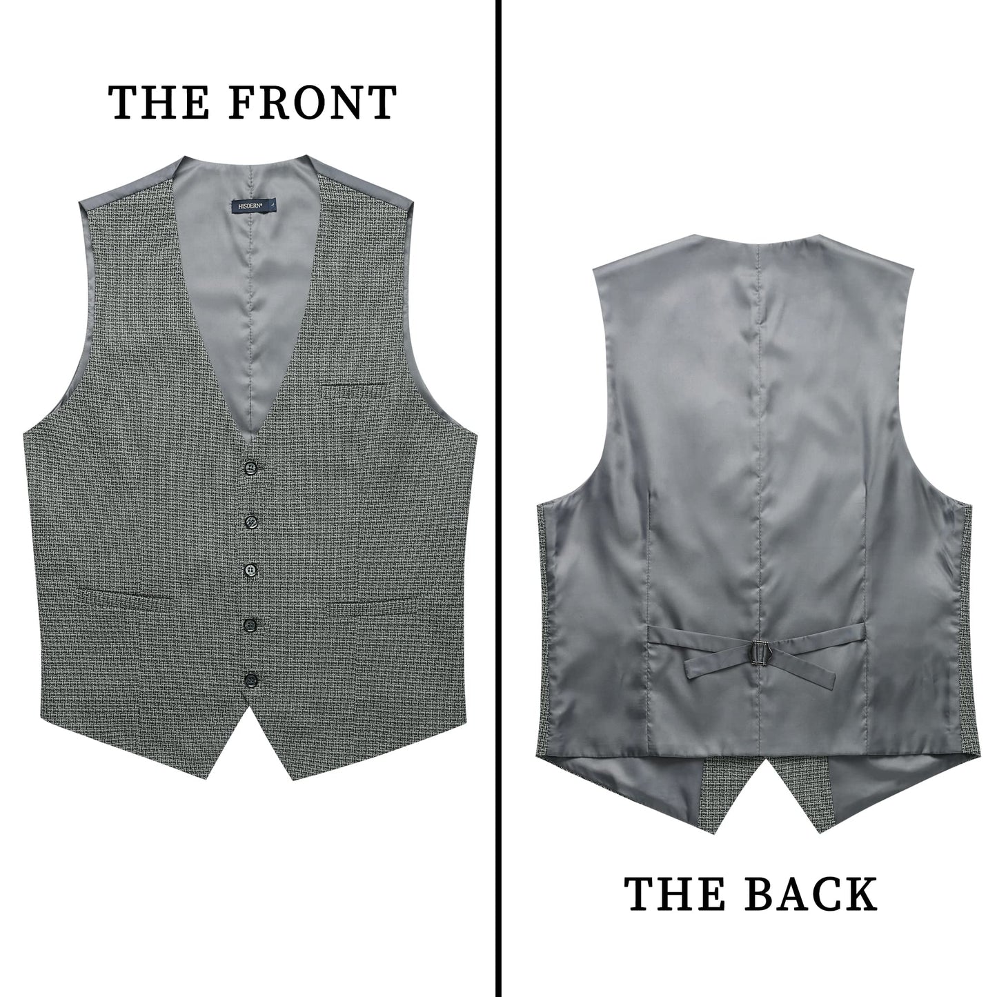 HISDERN Men's Suit Vest Business Plaid Formal Dress Waistcoat Slim Fit Vests for Men with 3 Pocket for Suit or Tuxedo