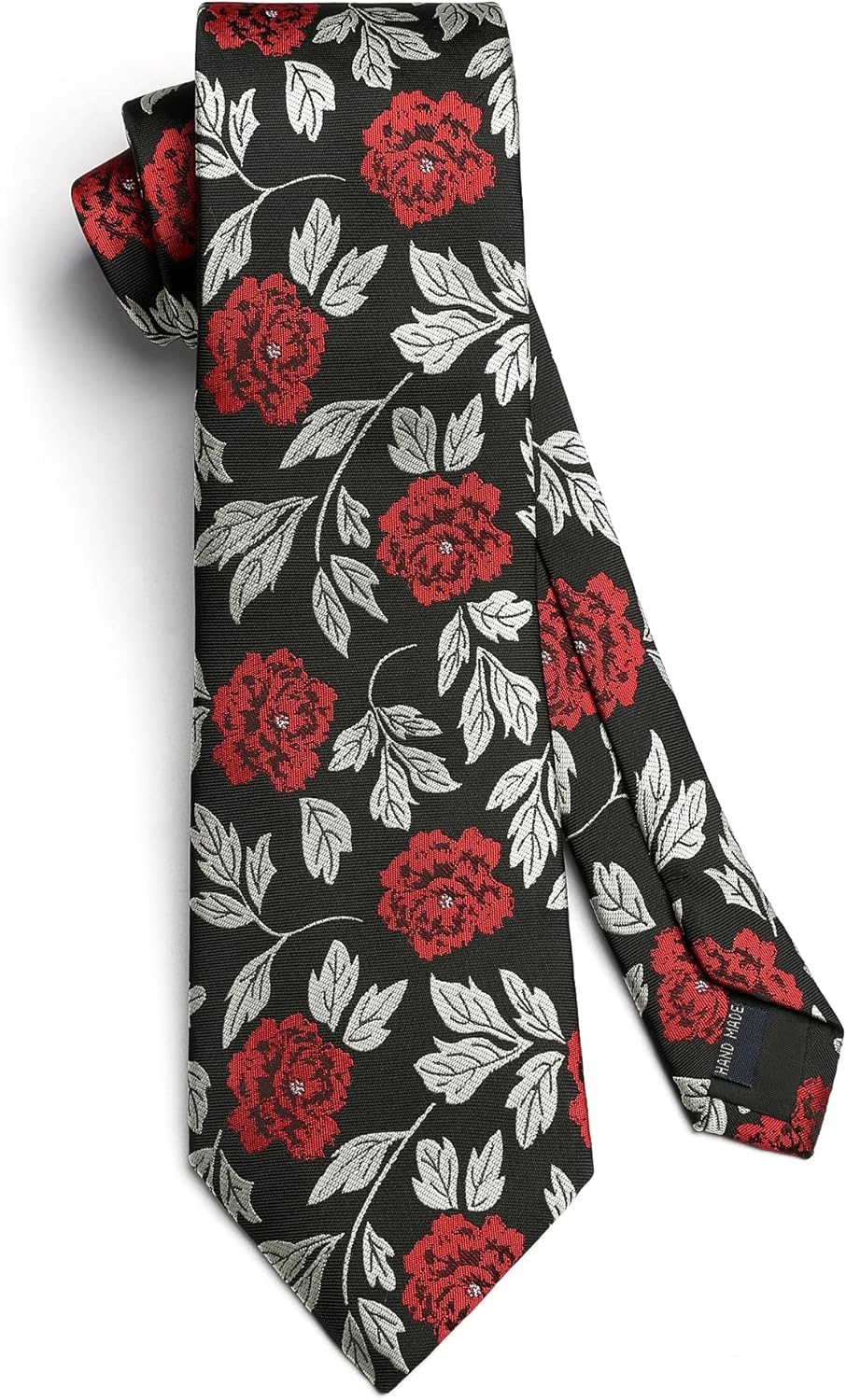 Men Floral Ties Woven Classic 3.4" NeckTie Set Formal Tie Pocket Square for Wedding with Handkerchief