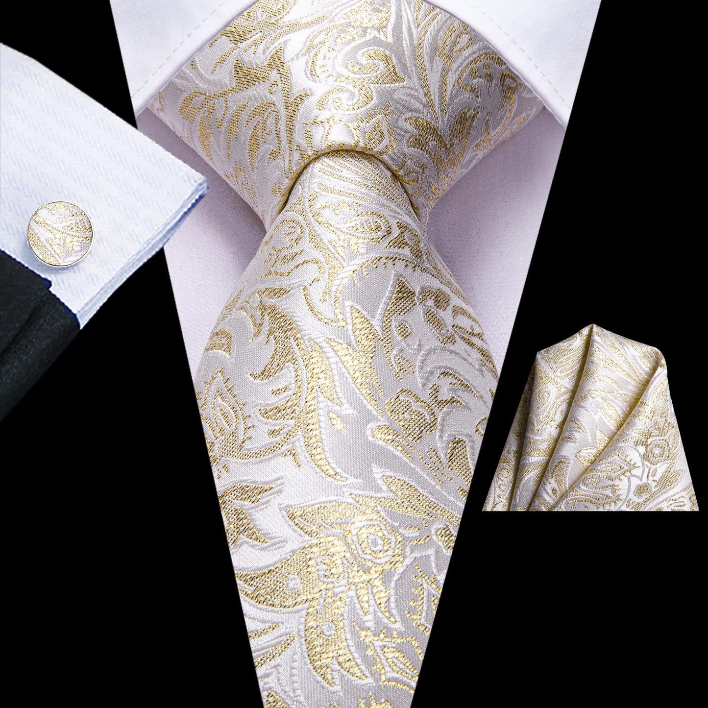 Dubulle Mens Paisley Striped Tie Silk Mens Necktie and PocketSquare Cufflinks Set Wedding Fomral Party