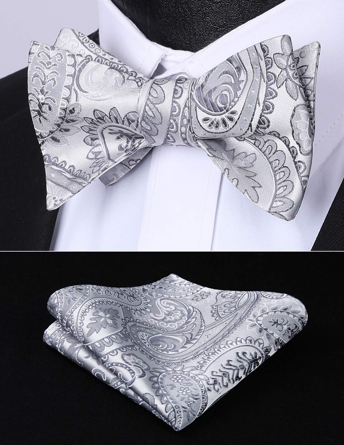 HISDERN Bow Ties for Men Paisley Bowties Mens Self Tie Bow Tie and Pocket Square Set Formal Tuxedo Wedding Bowtie