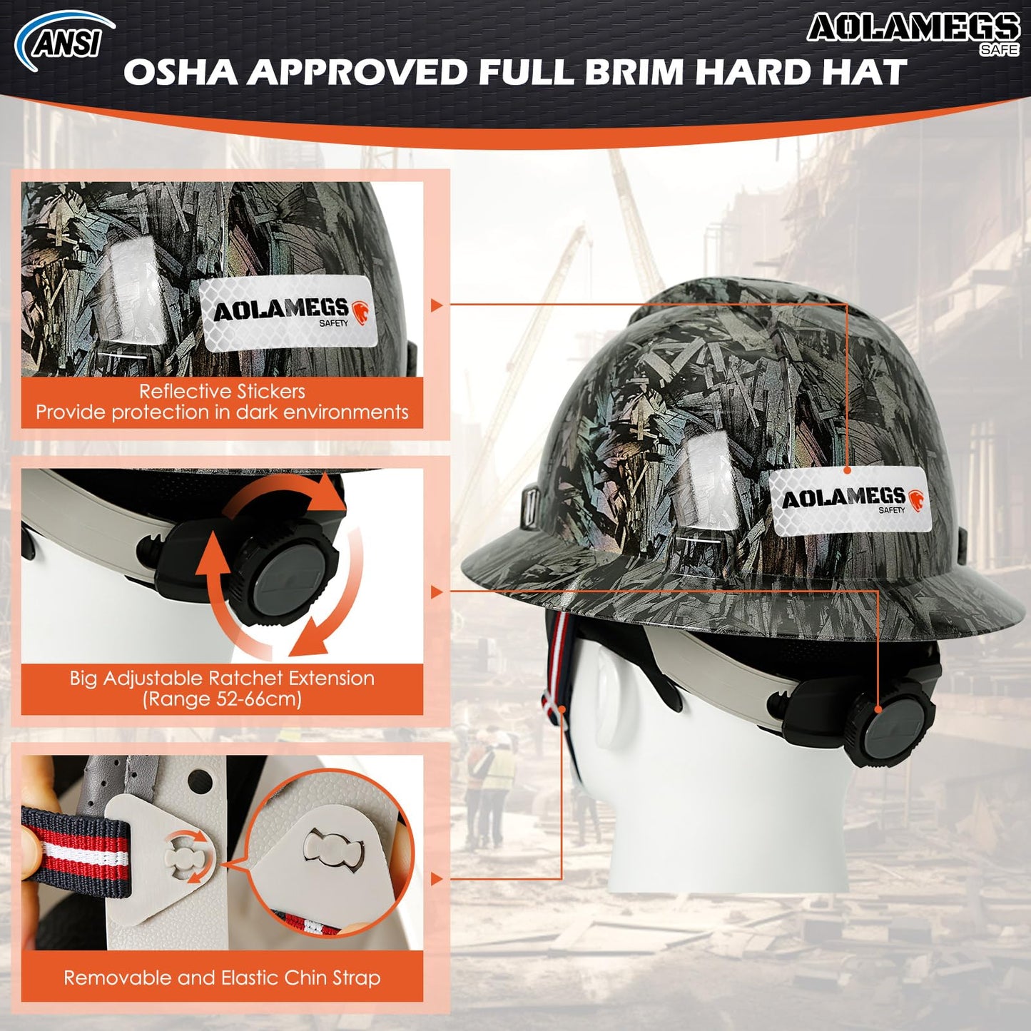 Stylish Full Brim Hard Hat with Visor and Liner (Option) -OSHA Approved Construction Safety Helmet for Men Women,ANSI Z89.1 Carbon Fiber Pattern Hardhats with Glasses and Chin Strap,4-pt