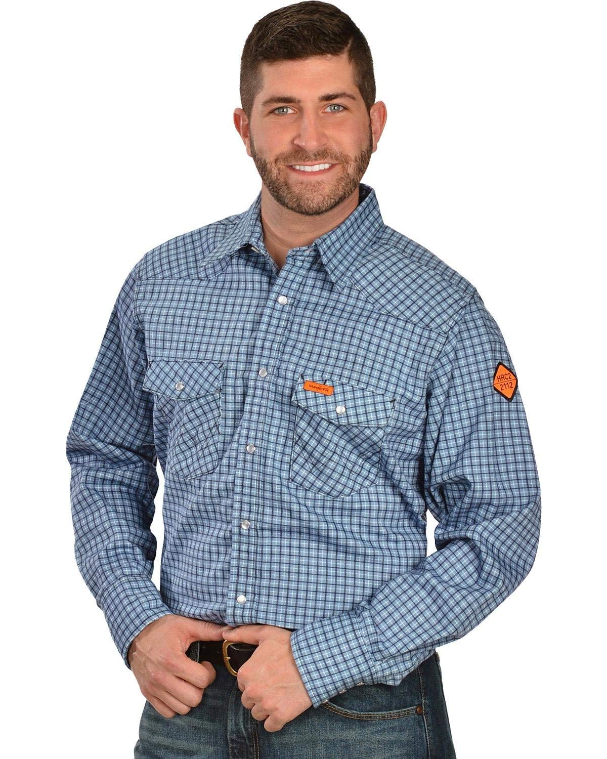 Wrangler Mens Riggs Workwear Flame Resistant Western Long Sleeve Two Pocket Snap Shirt