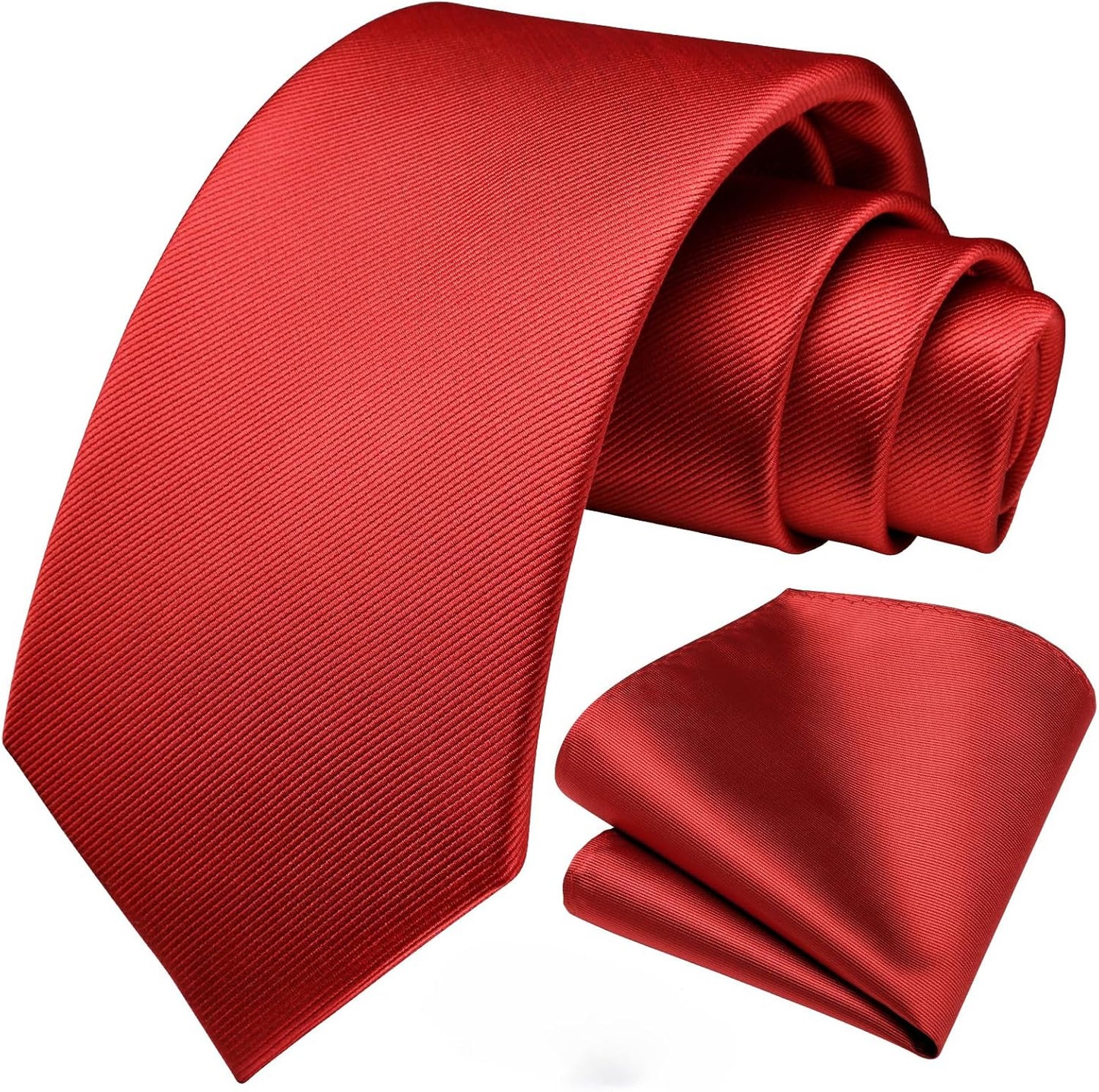 HISDERN Mens Ties Solid Color Ties for Men Formal Necktie with Pocket Square Set Satin Silk Neck Tie Handkerchiefs Set