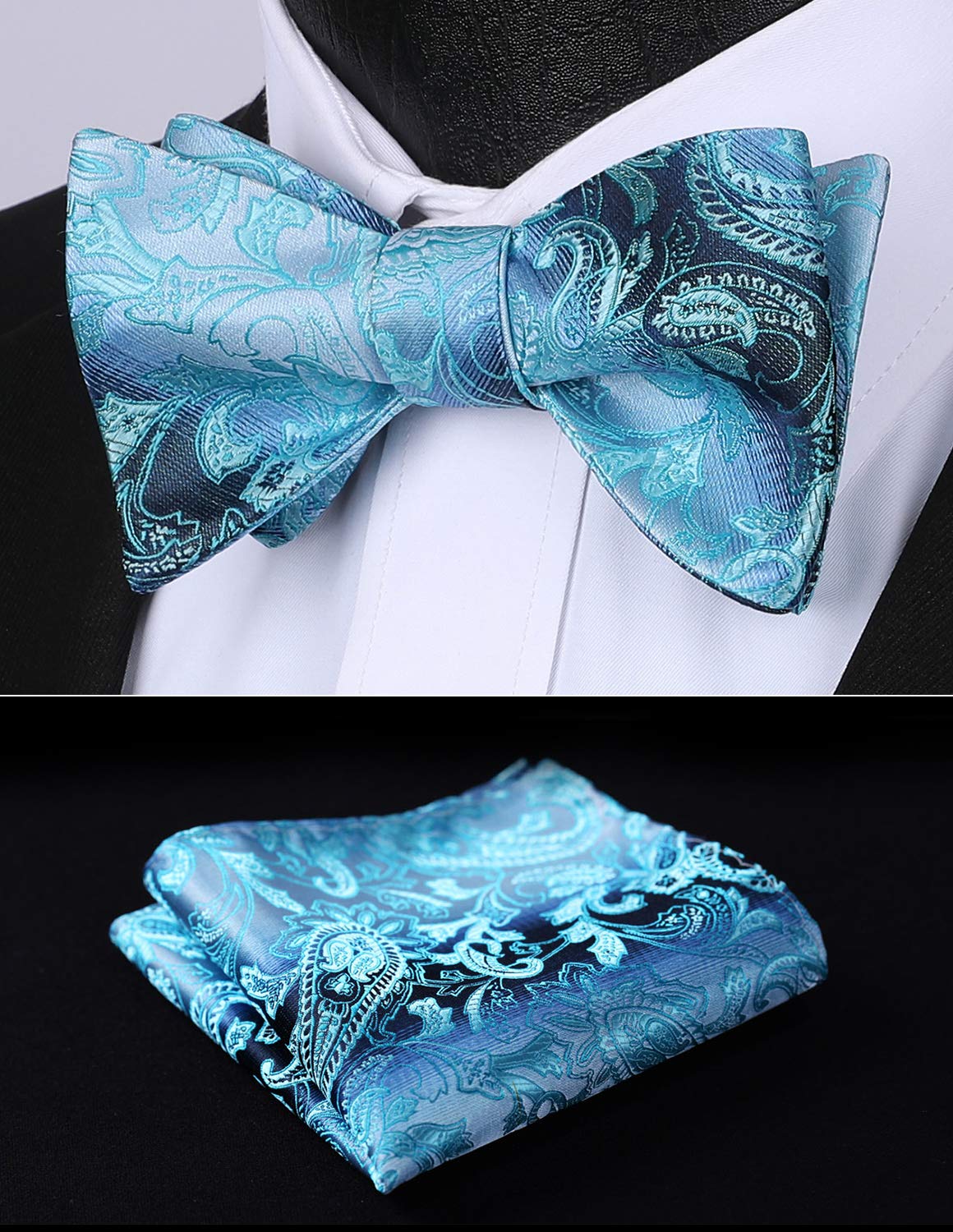 HISDERN Bow Ties for Men Paisley Bowties Mens Self Tie Bow Tie and Pocket Square Set Formal Tuxedo Wedding Bowtie