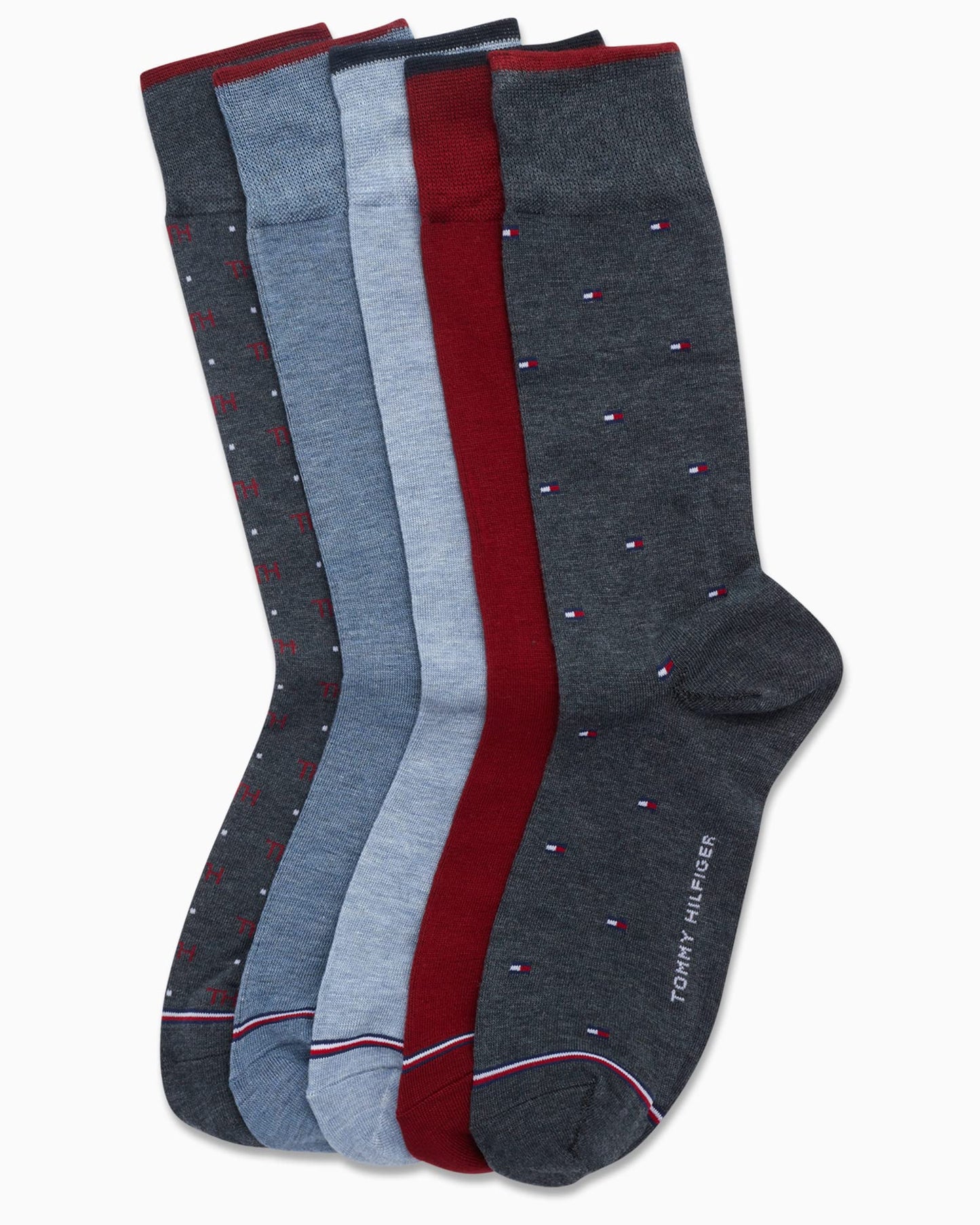 Tommy Hilfiger Men's Dress Socks - 5 Pack Lightweight Patterned Comfort Crew Socks for Men - Mens Long Work Socks (Size 7-12)