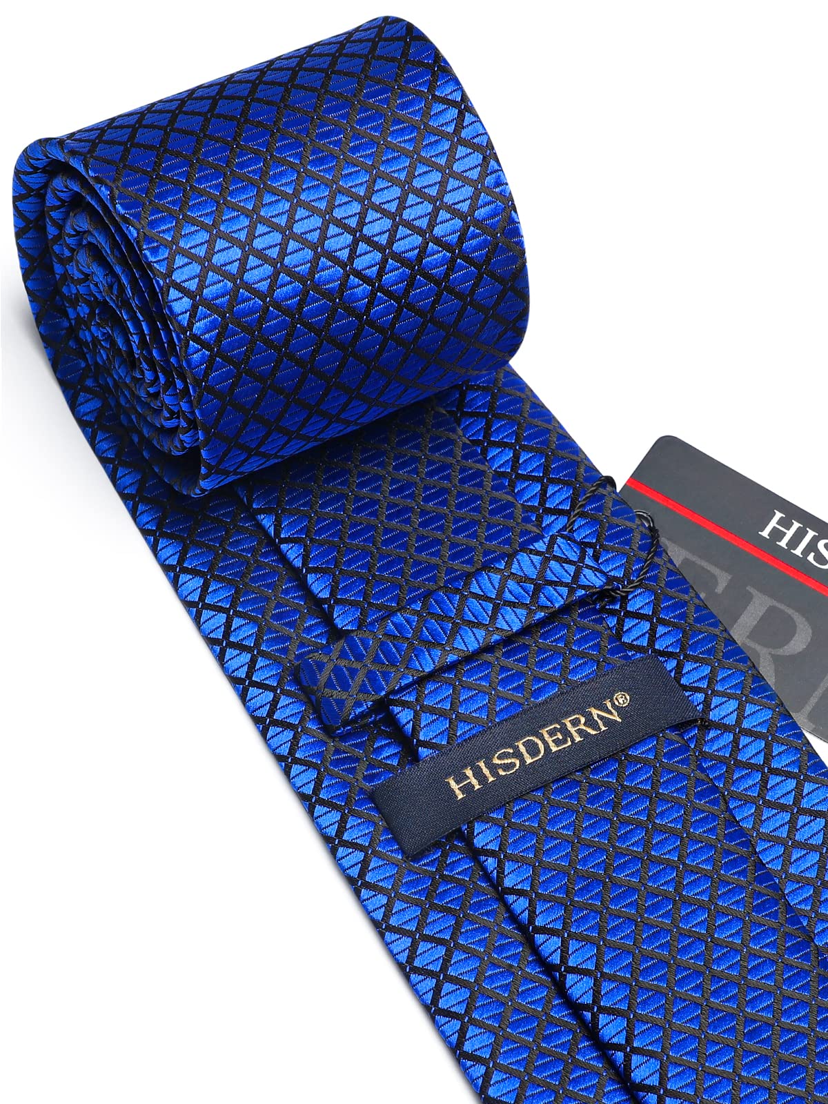 HISDERN Mens Ties Set Stripe Plaid Ties for Men and Pocket Square Cufflinks Formal Silk Necktie Wedding Business