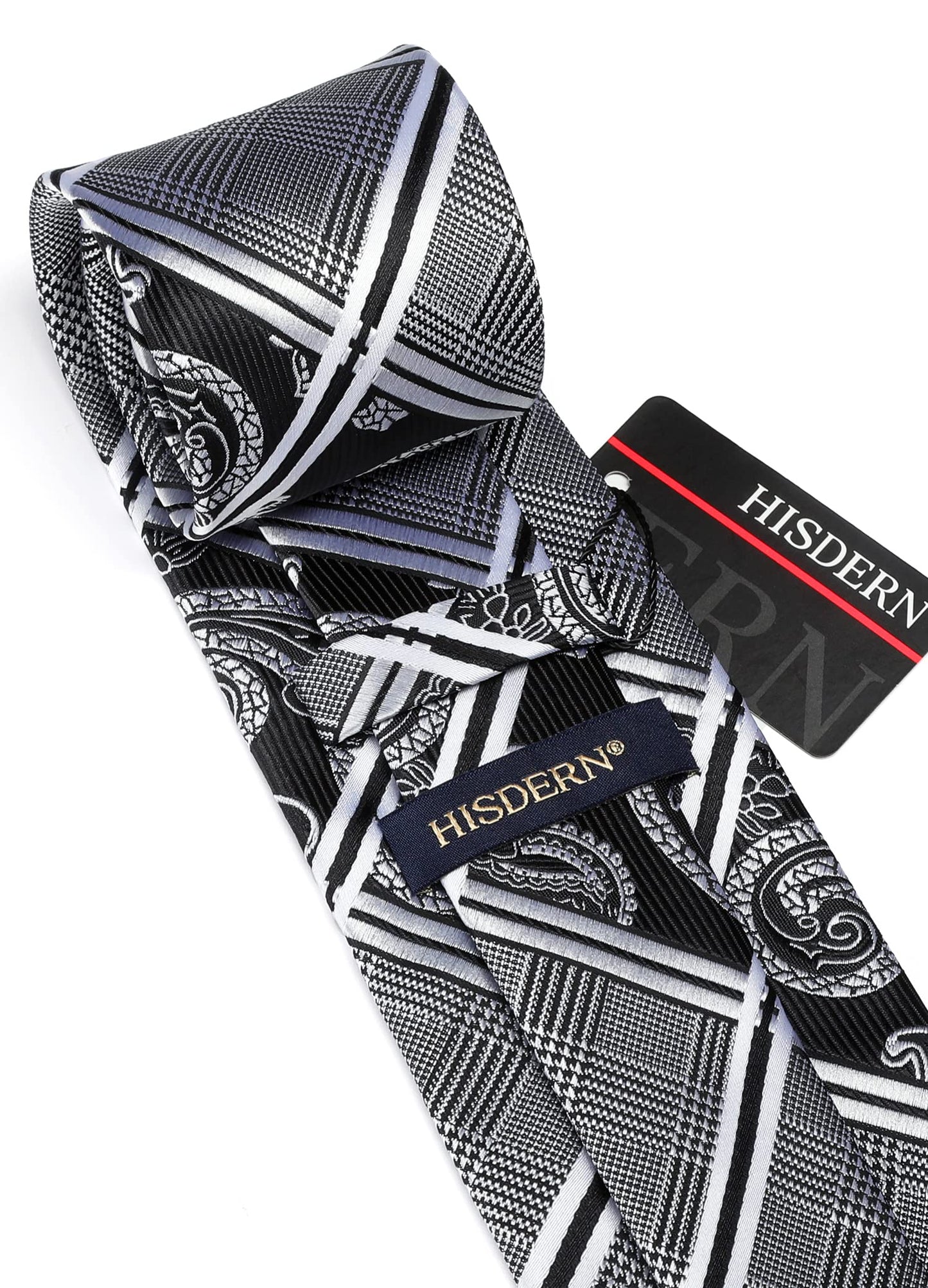 HISDERN Mens Ties Set Stripe Plaid Ties for Men and Pocket Square Cufflinks Formal Silk Necktie Wedding Business