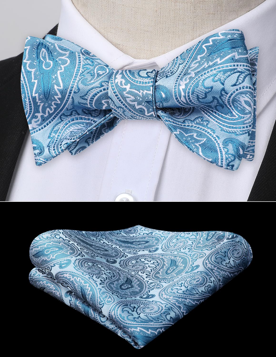 HISDERN Bow Ties for Men Paisley Bowties Mens Self Tie Bow Tie and Pocket Square Set Formal Tuxedo Wedding Bowtie