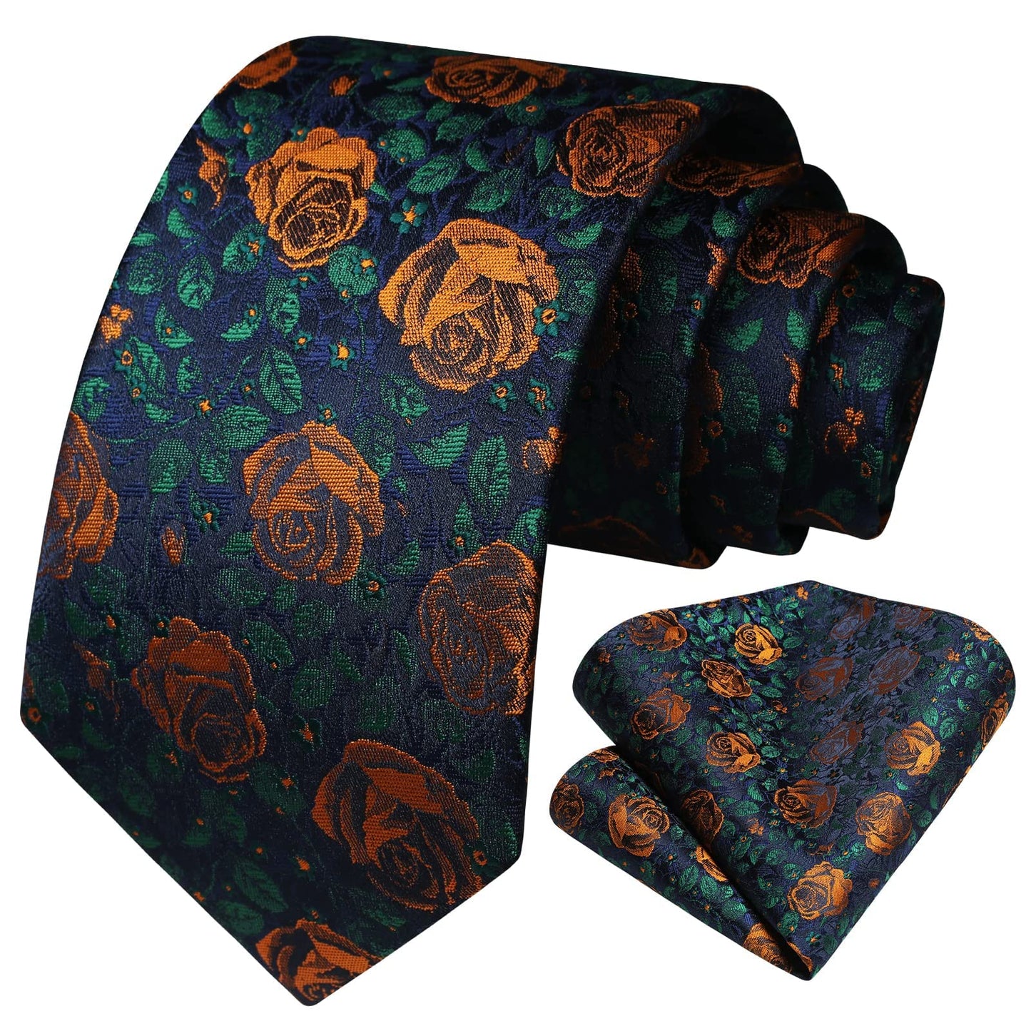 Men Floral Ties Woven Classic 3.4" NeckTie Set Formal Tie Pocket Square for Wedding with Handkerchief