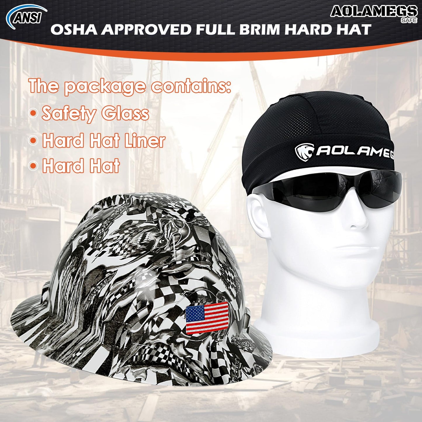 Stylish Full Brim Hard Hat with Visor and Liner (Option) -OSHA Approved Construction Safety Helmet for Men Women,ANSI Z89.1 Carbon Fiber Pattern Hardhats with Glasses and Chin Strap,4-pt