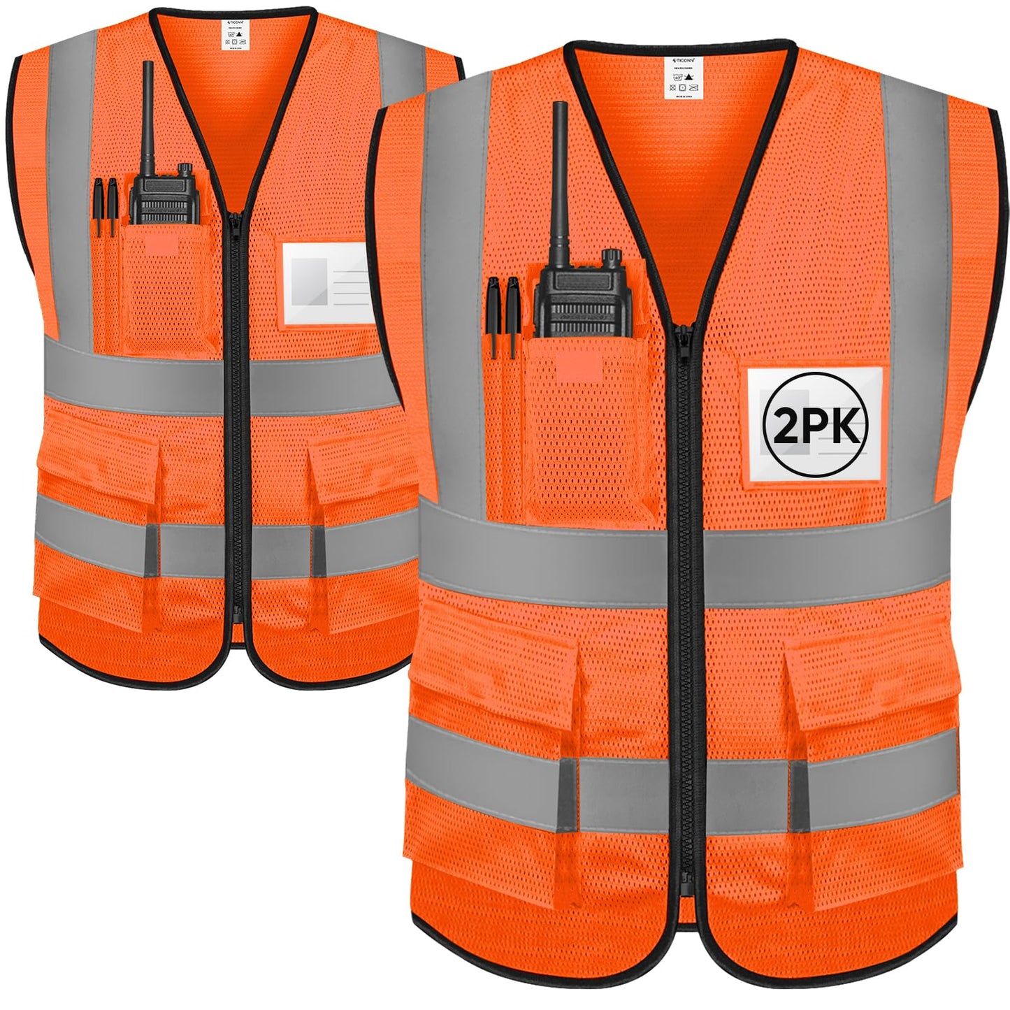 TICONN Reflective Safety Vest High Visibility Class II Mesh Vest for Women & Men Meets ANSI Standards