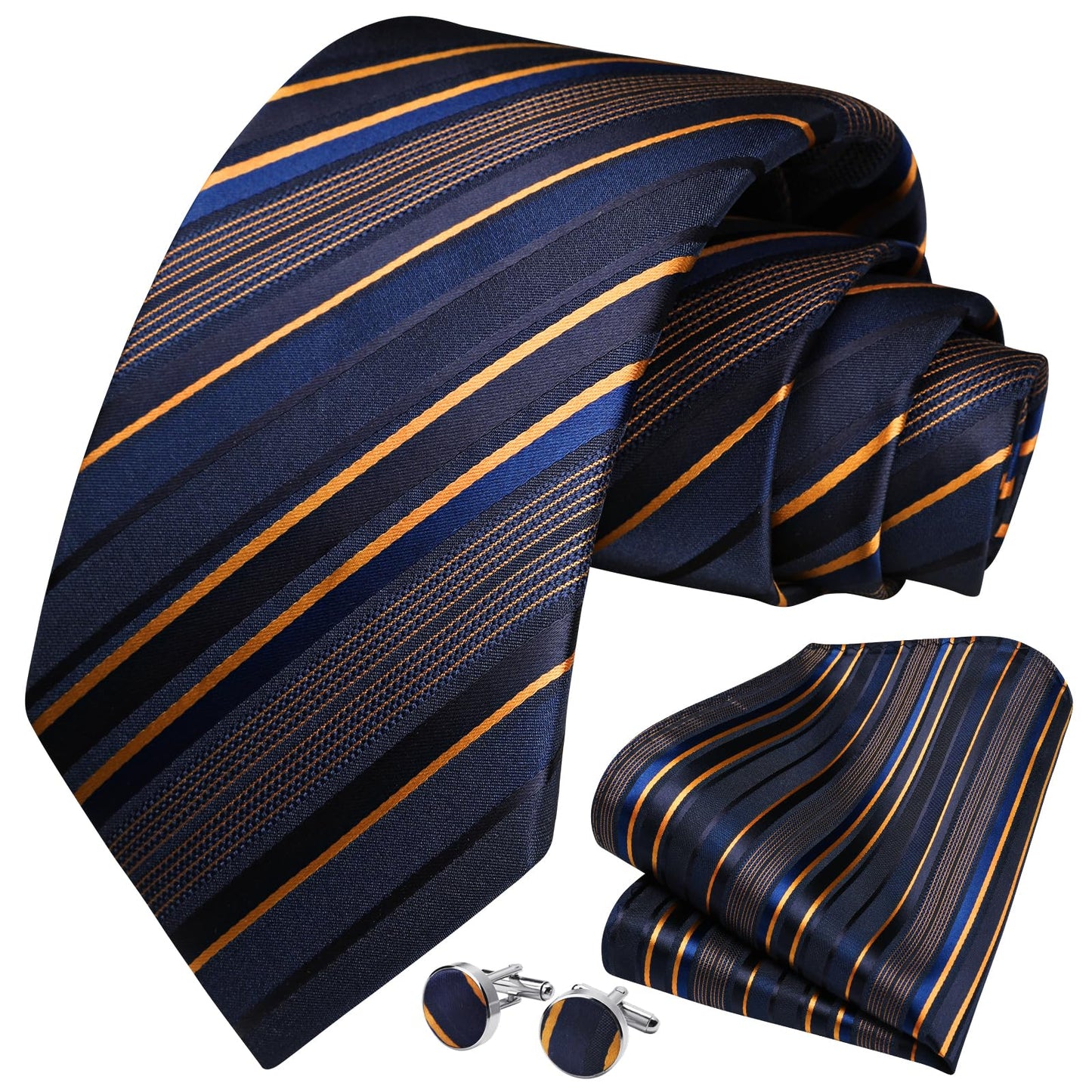 HISDERN Mens Ties Set Stripe Plaid Ties for Men and Pocket Square Cufflinks Formal Silk Necktie Wedding Business